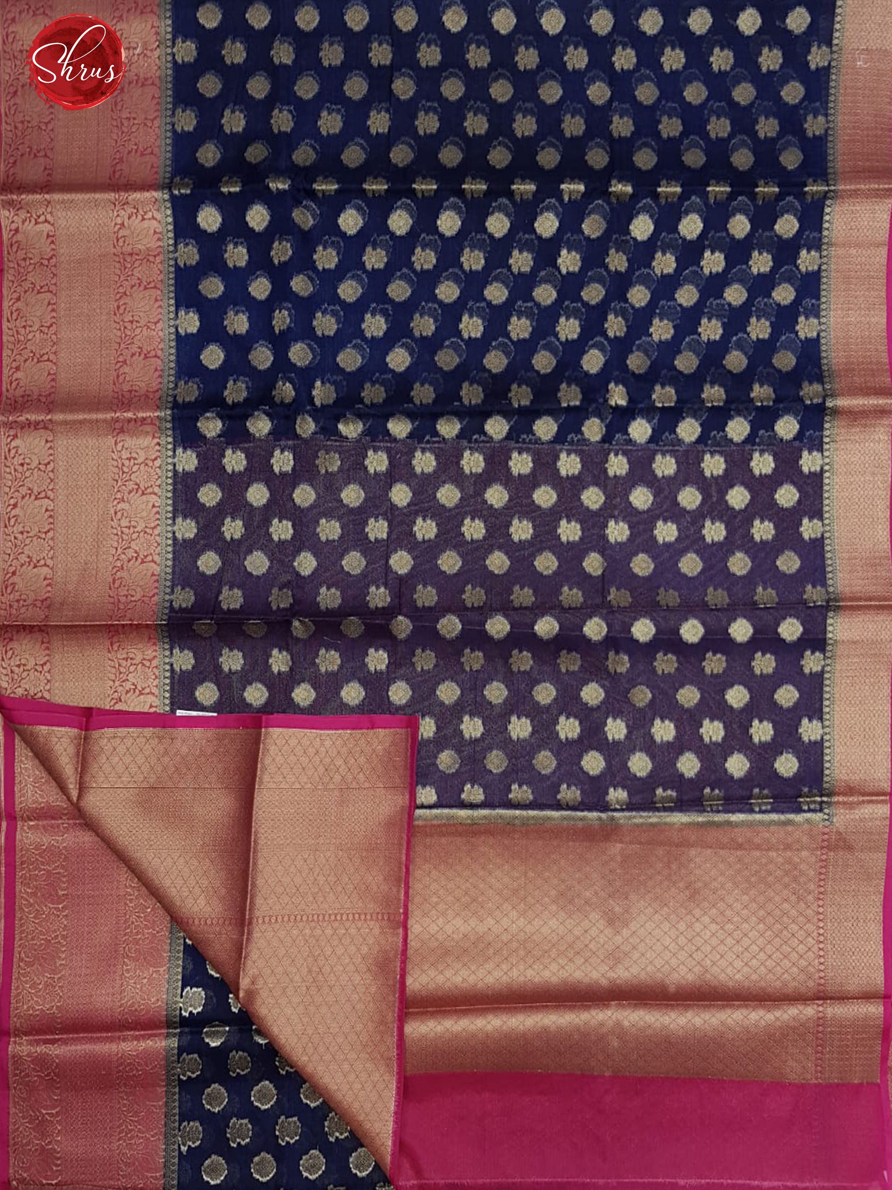 Blue & Pink - Kota Banarasi with zari woven floral buttas on the body & Contrast Zari Border - Shop on ShrusEternity.com