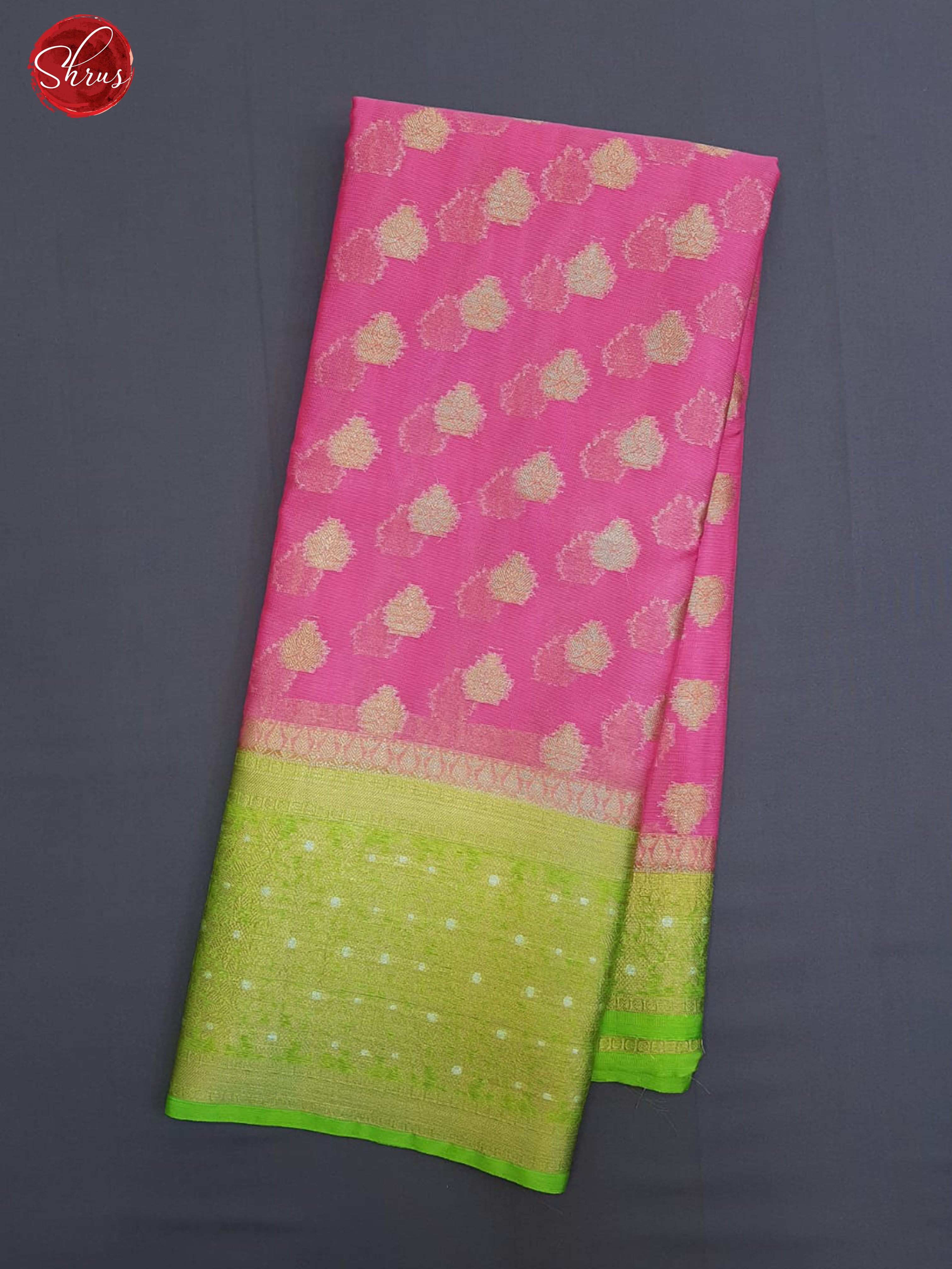 Pink & Green - Kota Banarasi with zari woven floral buttas on the body & Contrast Zari Border - Shop on ShrusEternity.com