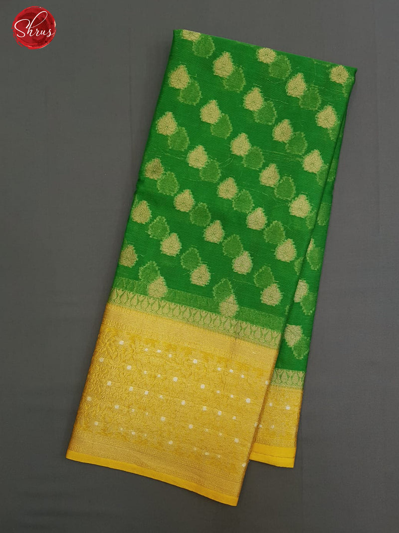 Green & Yellow - Kota Banarasi with zari woven floral buttas on the body & Contrast Zari Border - Shop on ShrusEternity.com