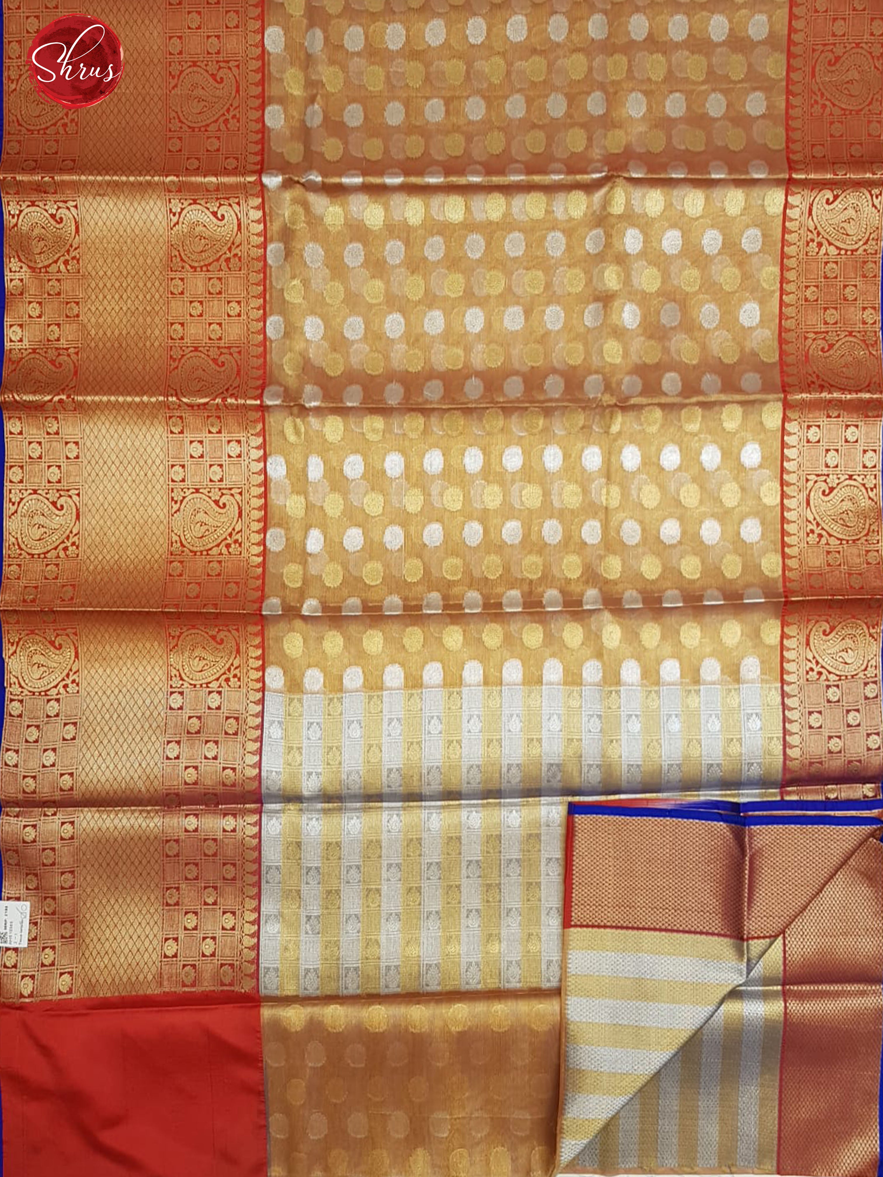 Gold & Red - Kora Banarasi with zari woven round buttas on the body & Zari Border - Shop on ShrusEternity.com