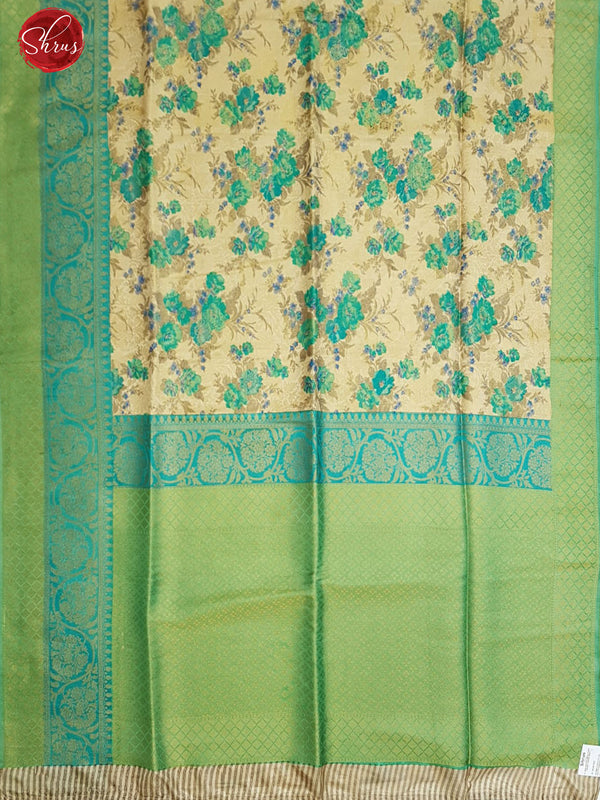 Beige & Green - Semi Georgette with floral print on the body & Contrast zari Border - Shop on ShrusEternity.com
