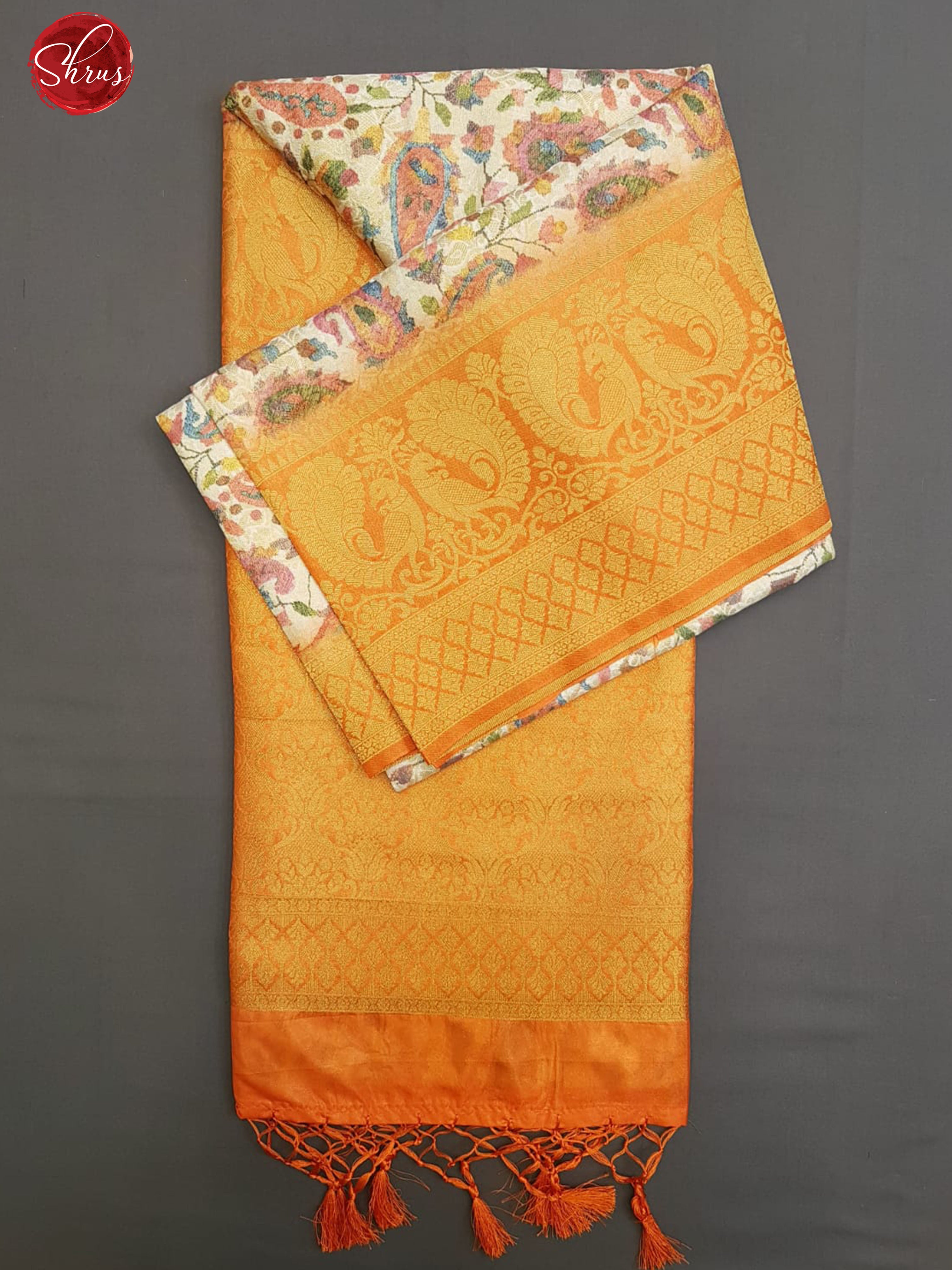 Cream & Orange - Semi Georgette with floral print on the body & Zari Border - Shop on ShrusEternity.com