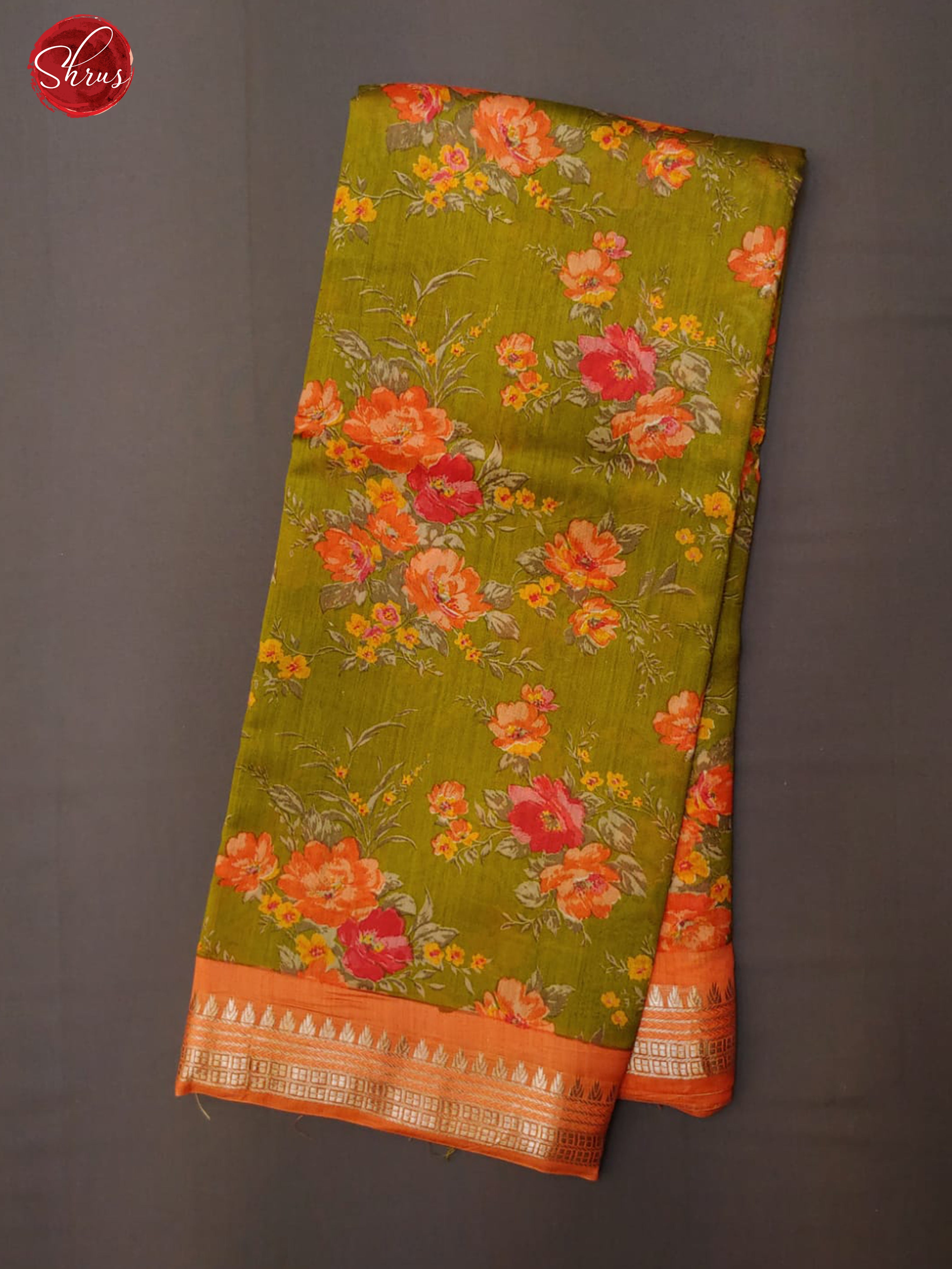 Green & Orange - Tussar with floral print on the body and zari border - Shop on ShrusEternity.com