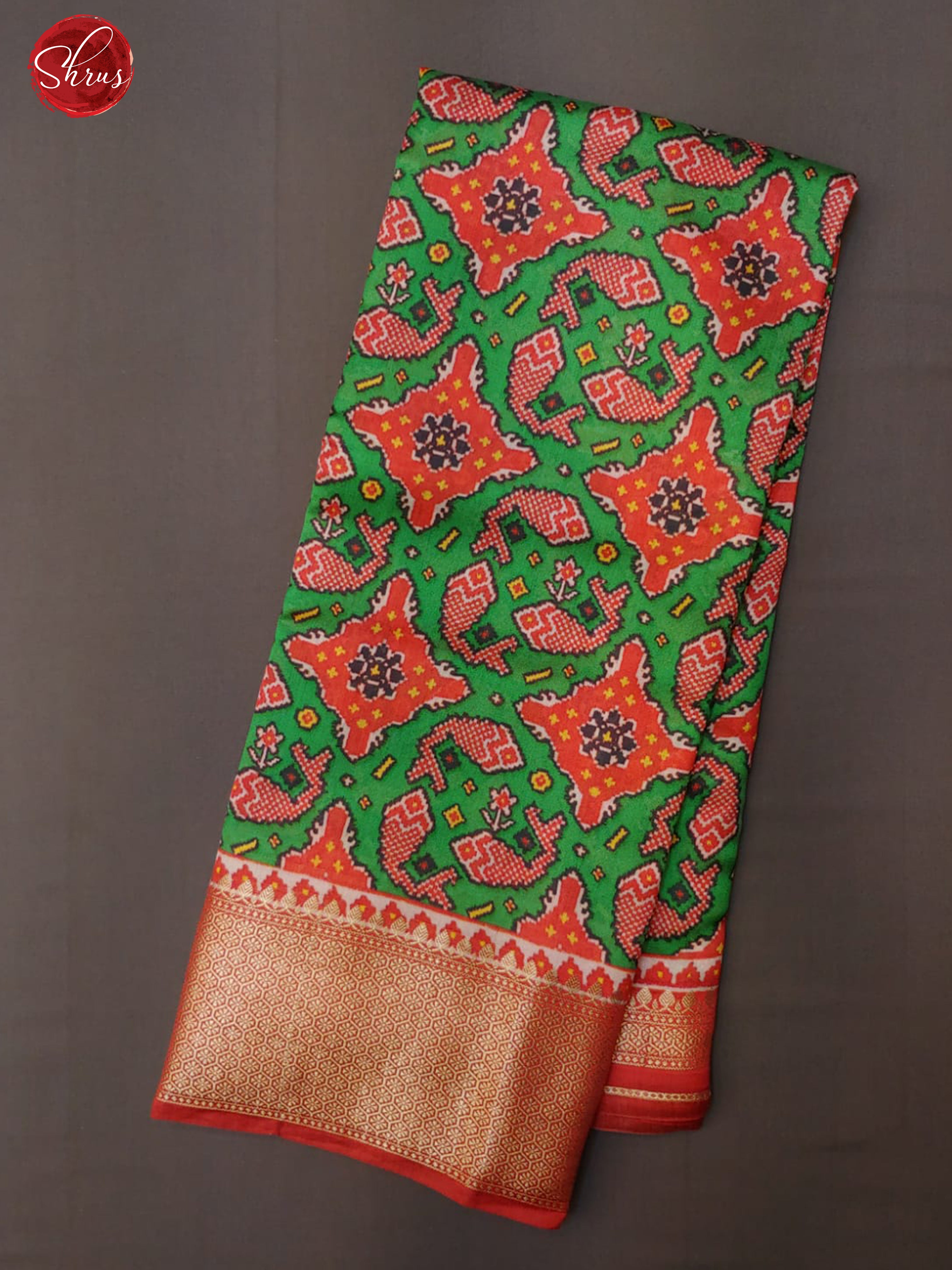 Green & Orange - Tussar with floral print on the body & Contrast Zari Border - Shop on ShrusEternity.com