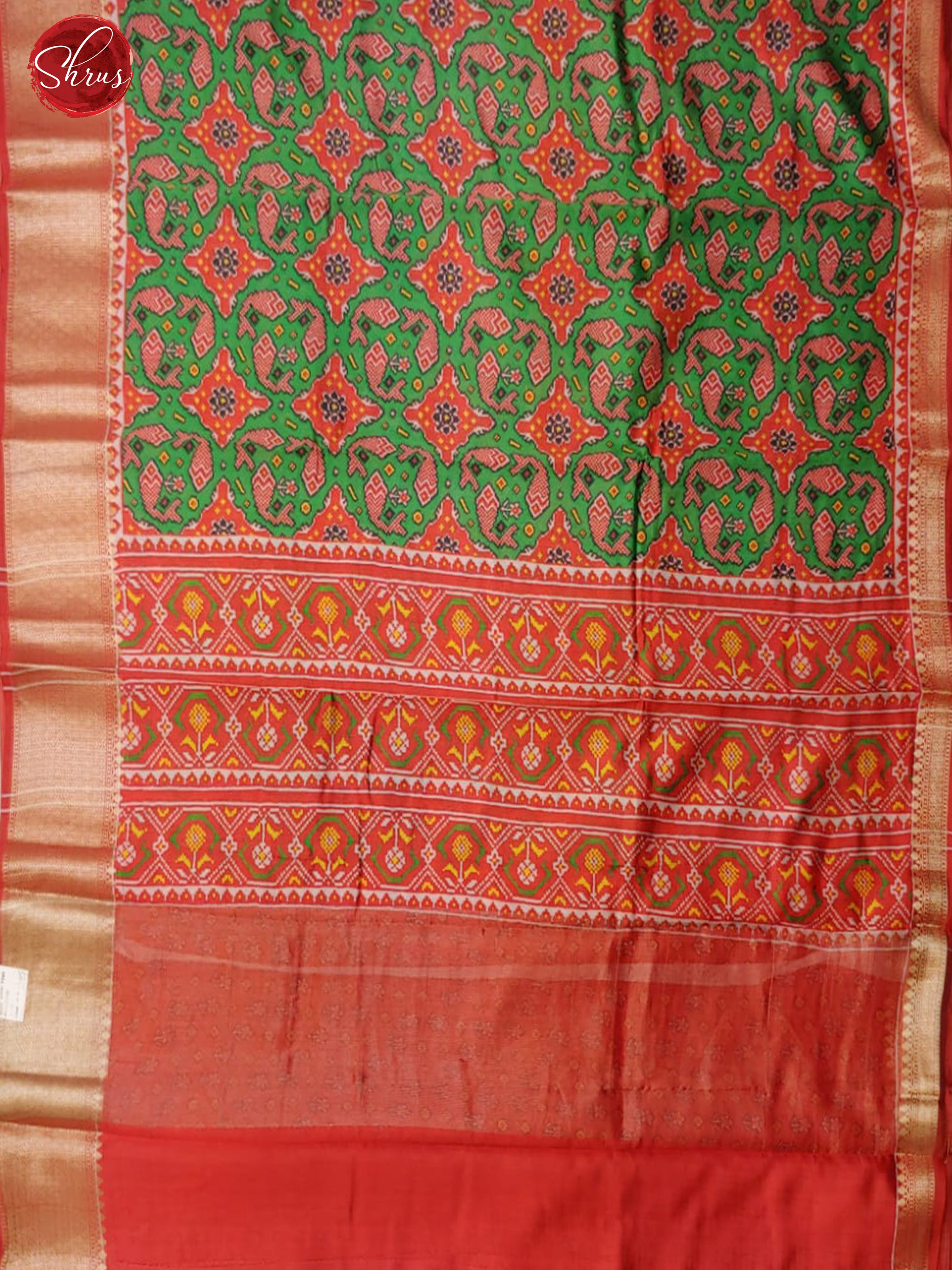 Green & Orange - Tussar with floral print on the body & Contrast Zari Border - Shop on ShrusEternity.com