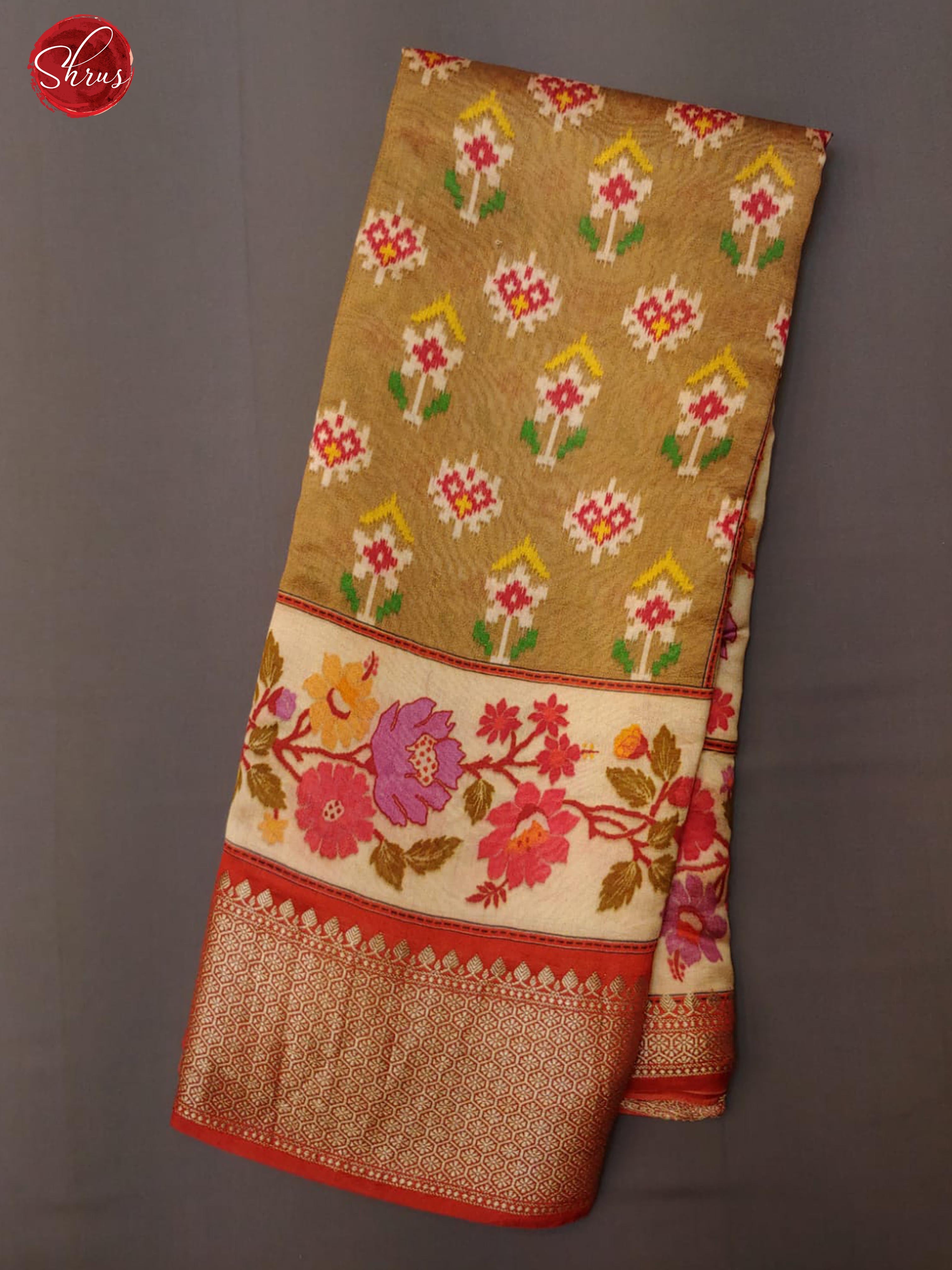 Brown & Red - Tussar with ikkat floral pattern on the body& Zari Border - Shop on ShrusEternity.com