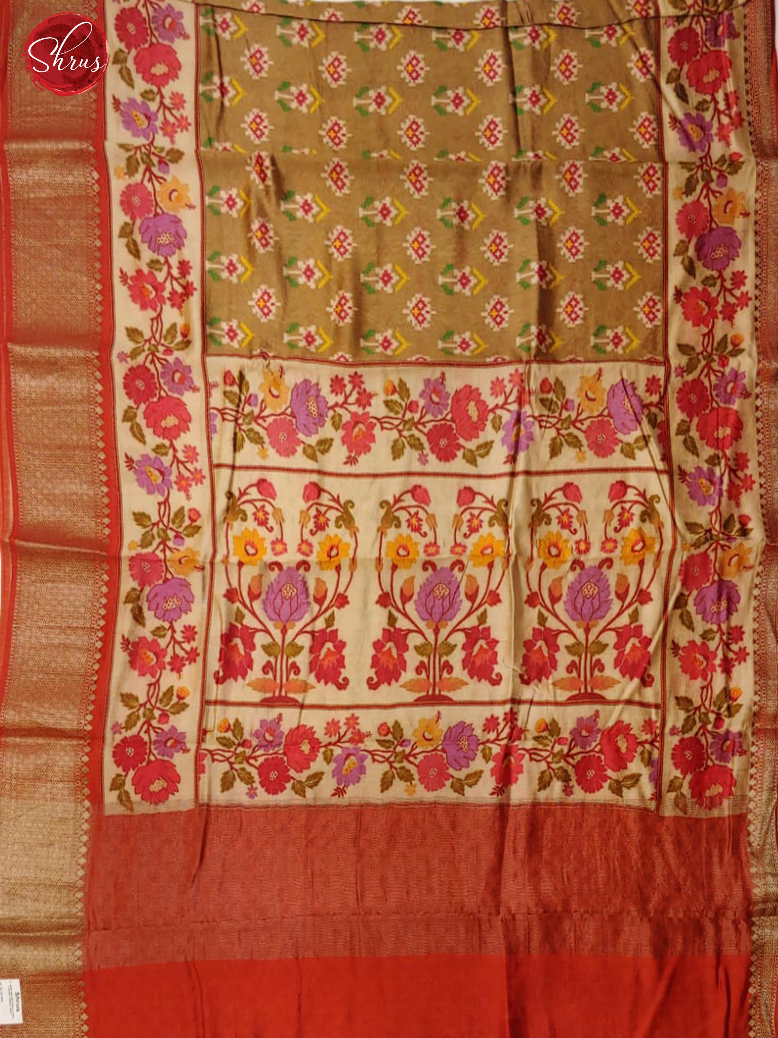 Brown & Red - Tussar with ikkat floral pattern on the body& Zari Border - Shop on ShrusEternity.com