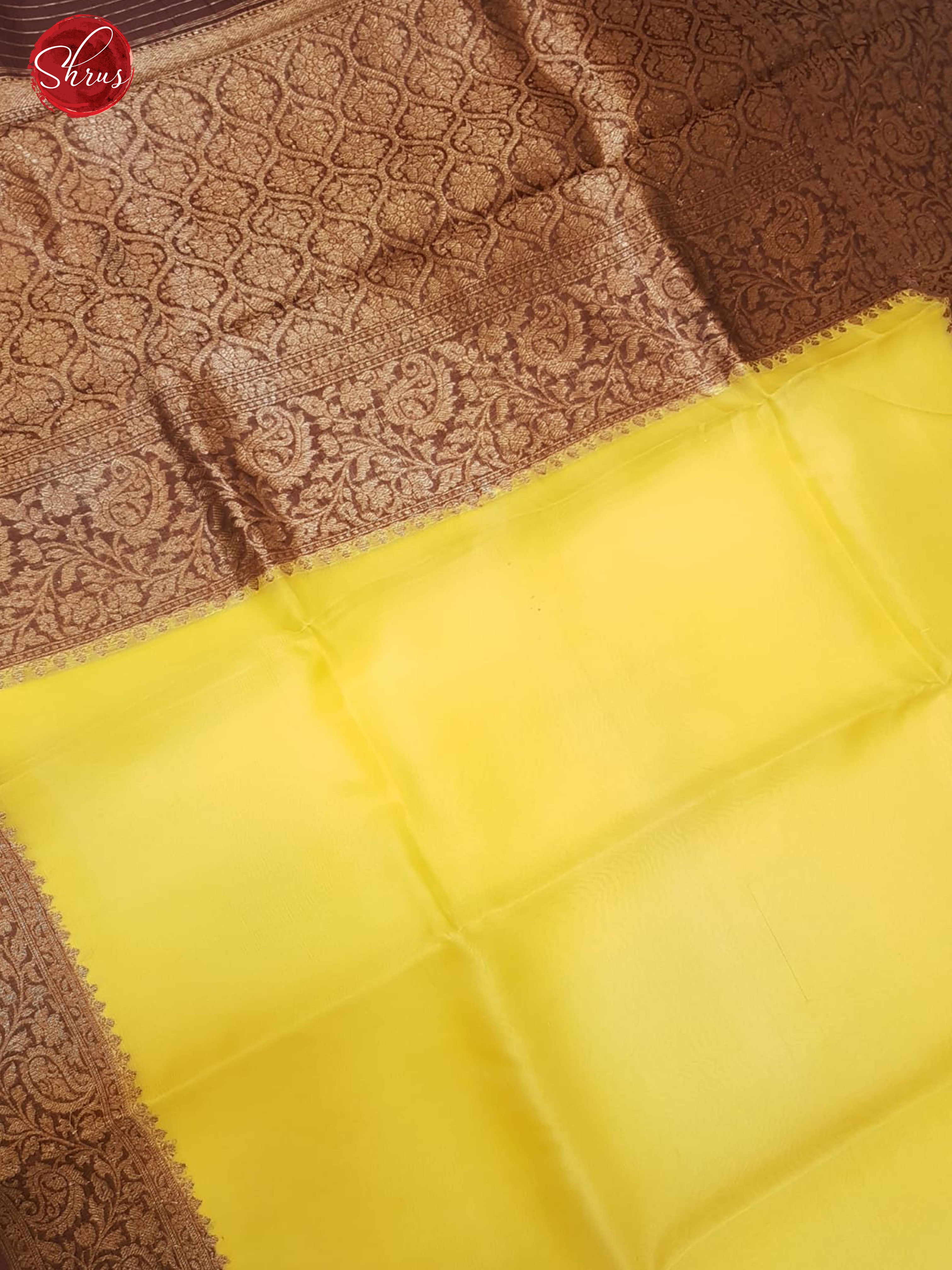 Yellow & Brown - Organza with plain Body & Contrast Zari woven Border - Shop on ShrusEternity.com