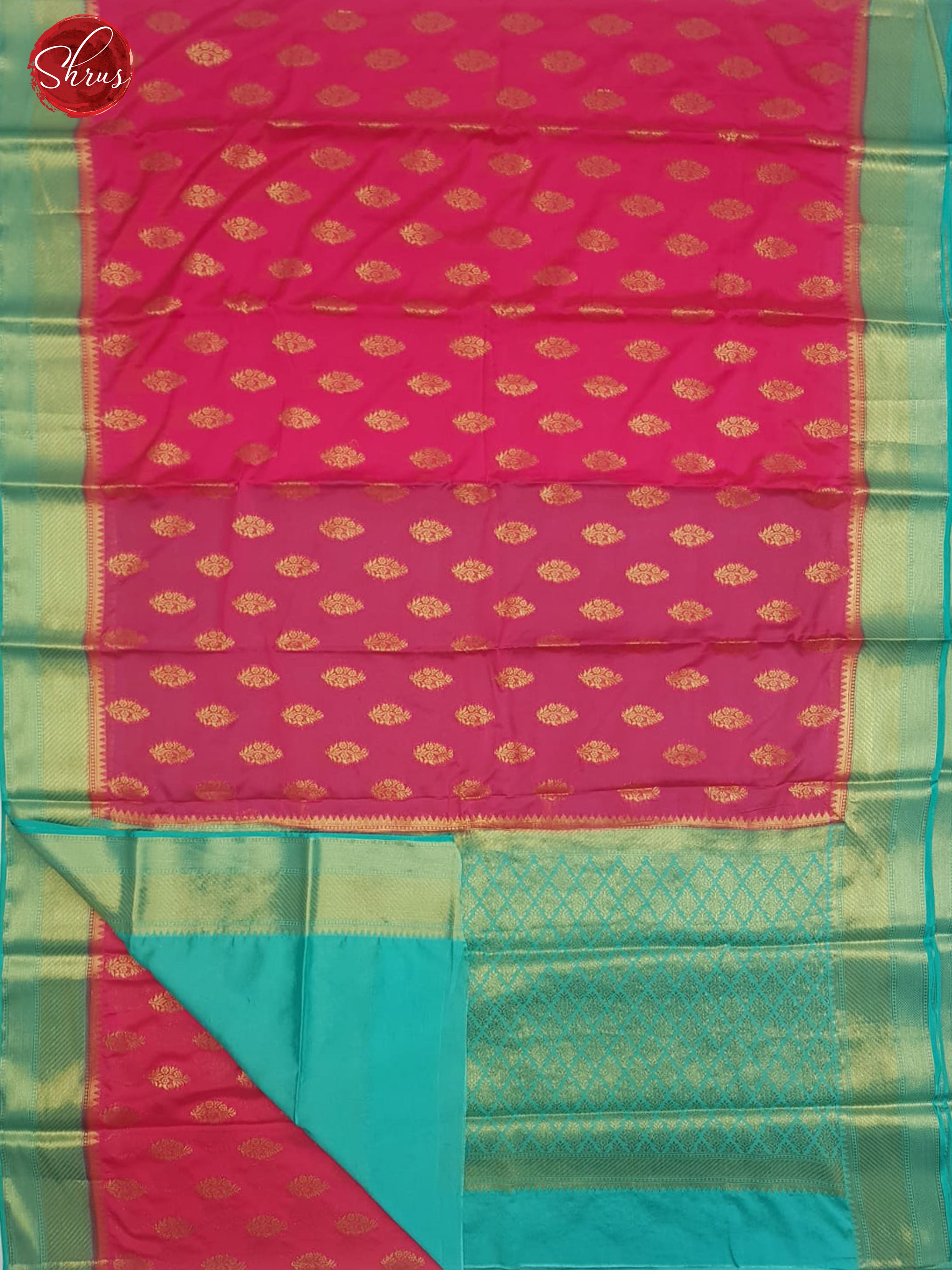 Pink & Green -Semi Chiffon with zari woven floral buttas on the body & Zari Border - Shop on ShrusEternity.com