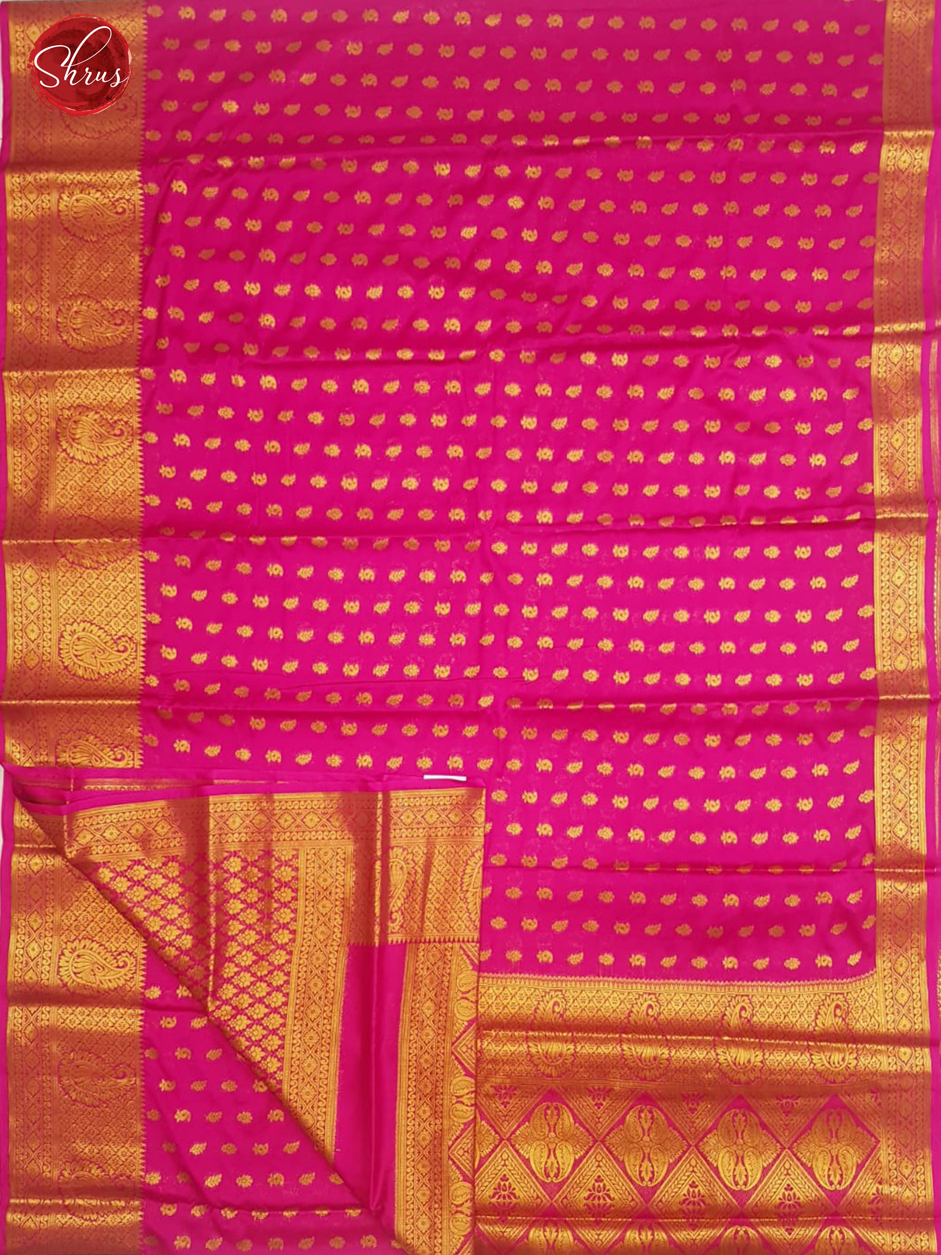 Pink(Single Tone)- Semi Chiffon with zari Butta son the body& Zari Border - Shop on ShrusEternity.com