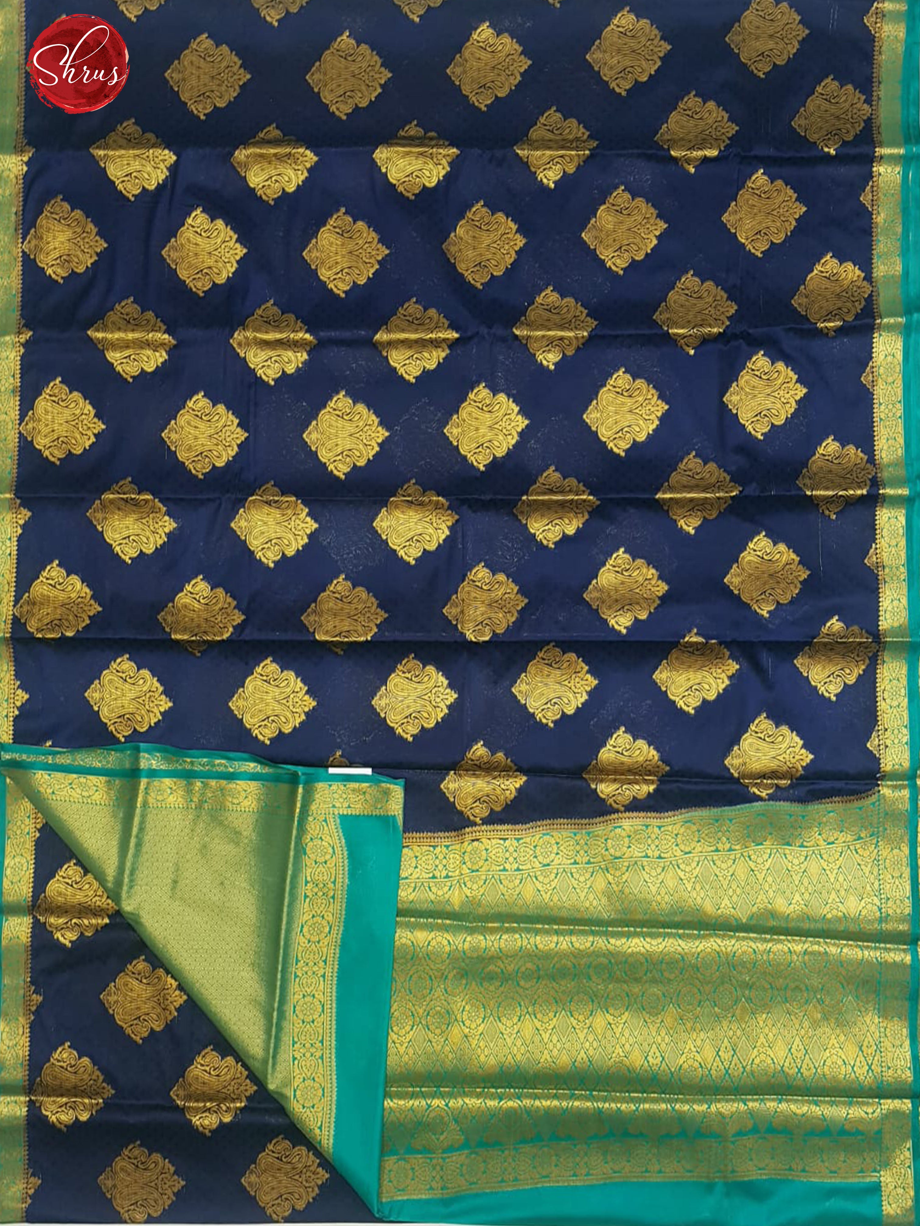 Blue & Green - Semi Chiffon with zari floral motifs on the body & Zari Border - Shop on ShrusEternity.com