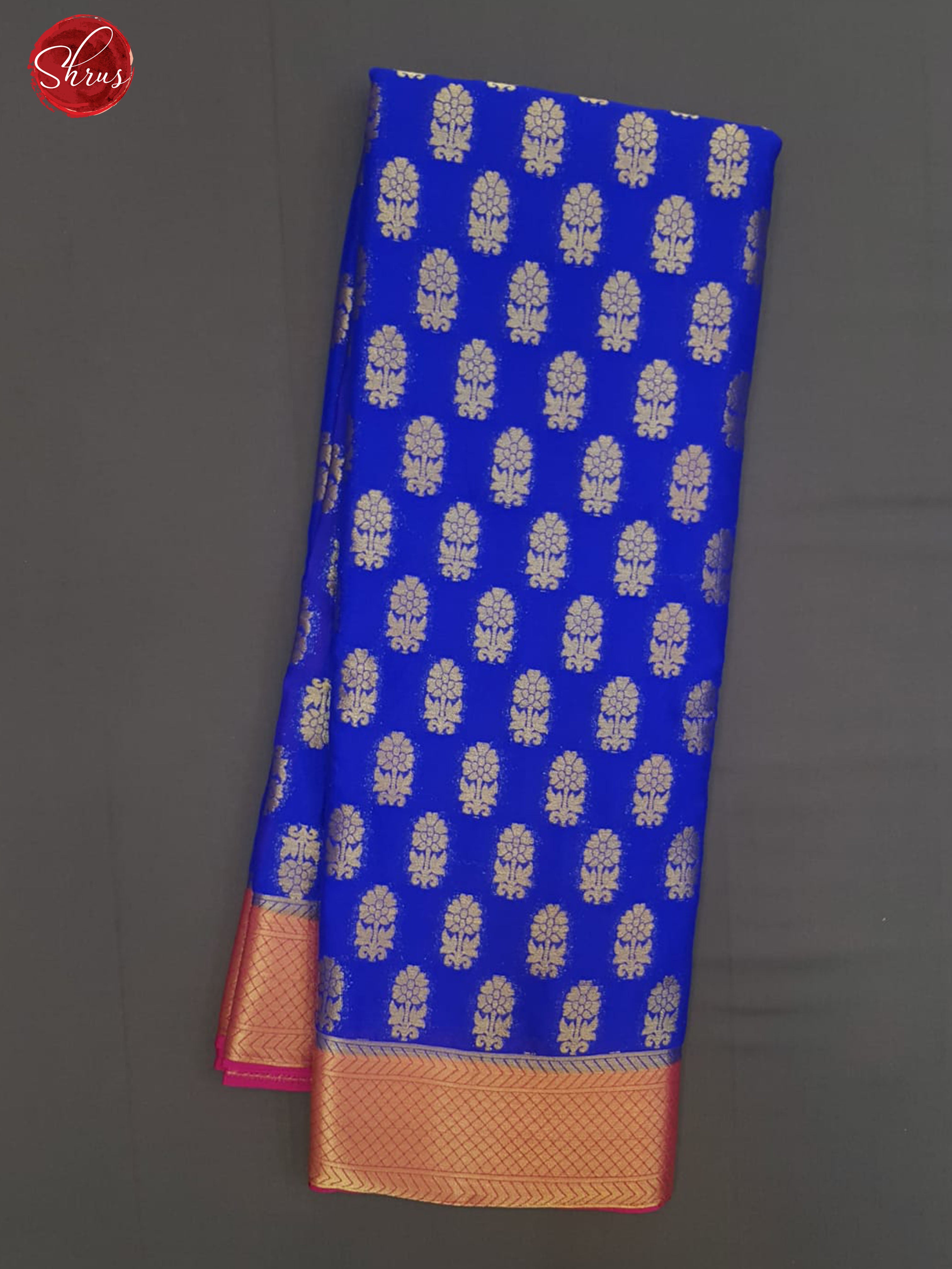 Blue & Pink - Semi Chiffon with zari buttas on the body & Contrast Zari Border - Shop on ShrusEternity.com
