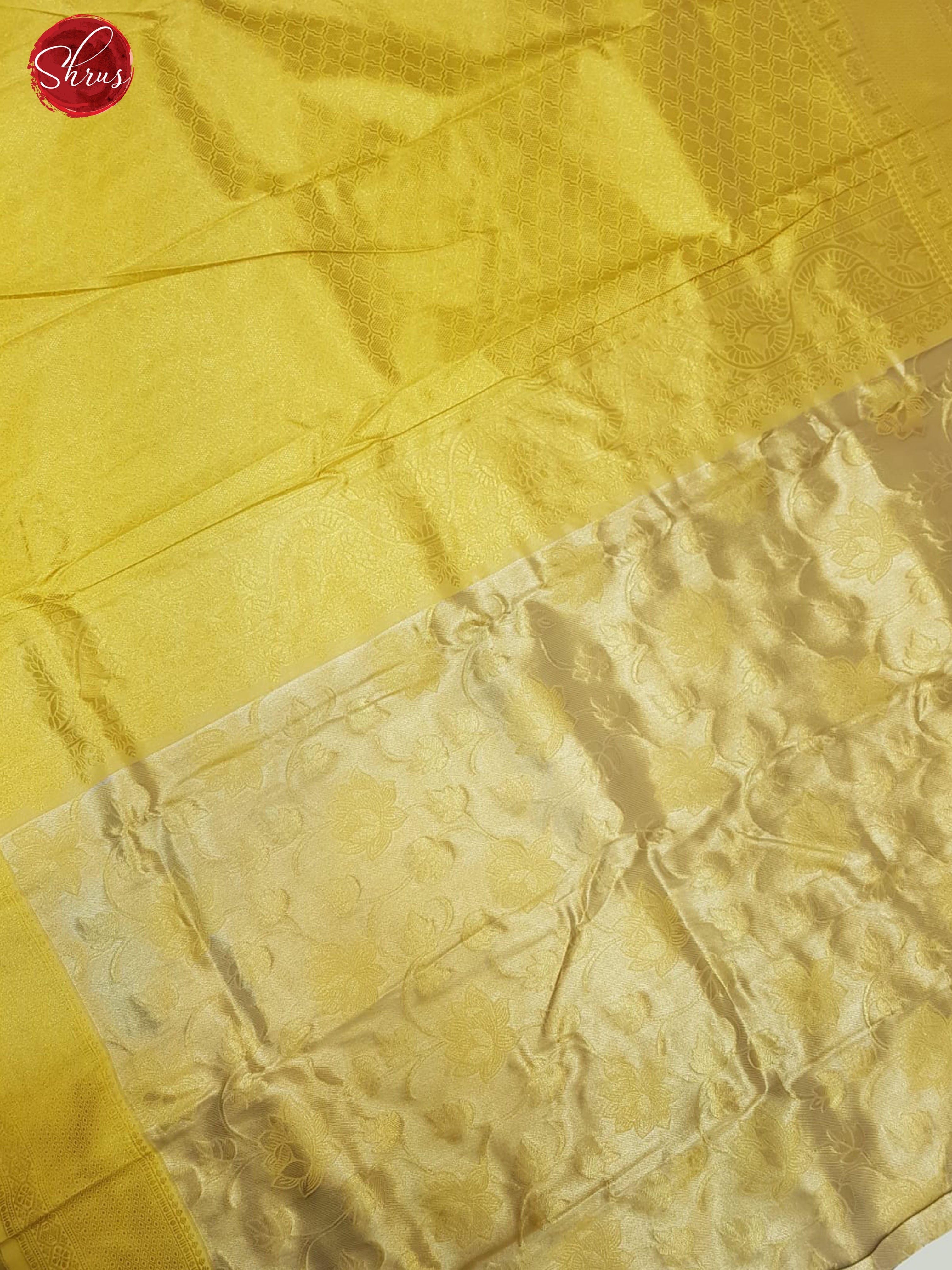 Gold & Yellow - Semi Kanchipuram Silk with zari woven floral brocade on the body & Contrast Zari Border - Shop on ShrusEternity.com