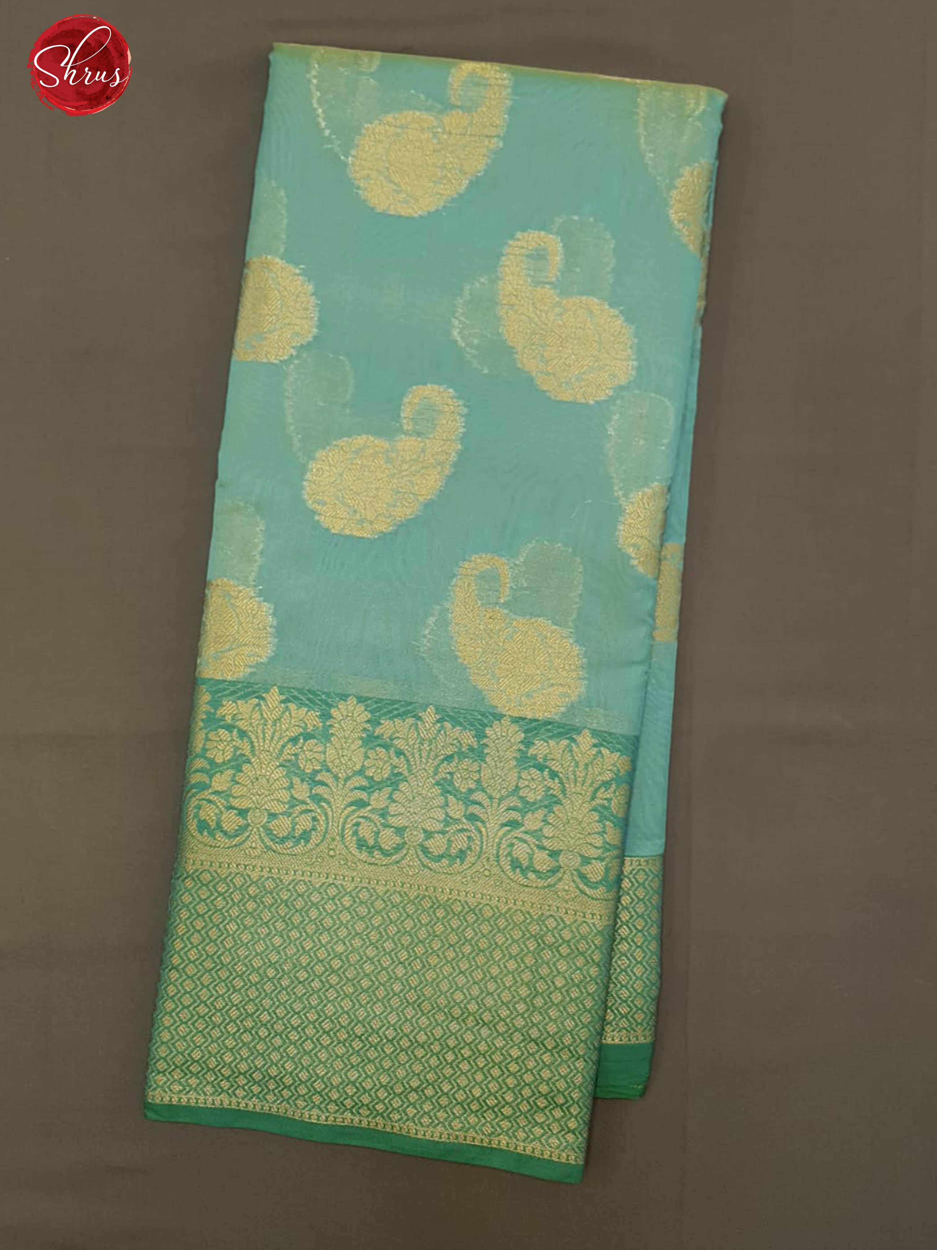 Blue and Green - Banarasi Silk Cotton with zari woven paisleys motifs on the body & Zari Border - Shop on ShrusEternity.com