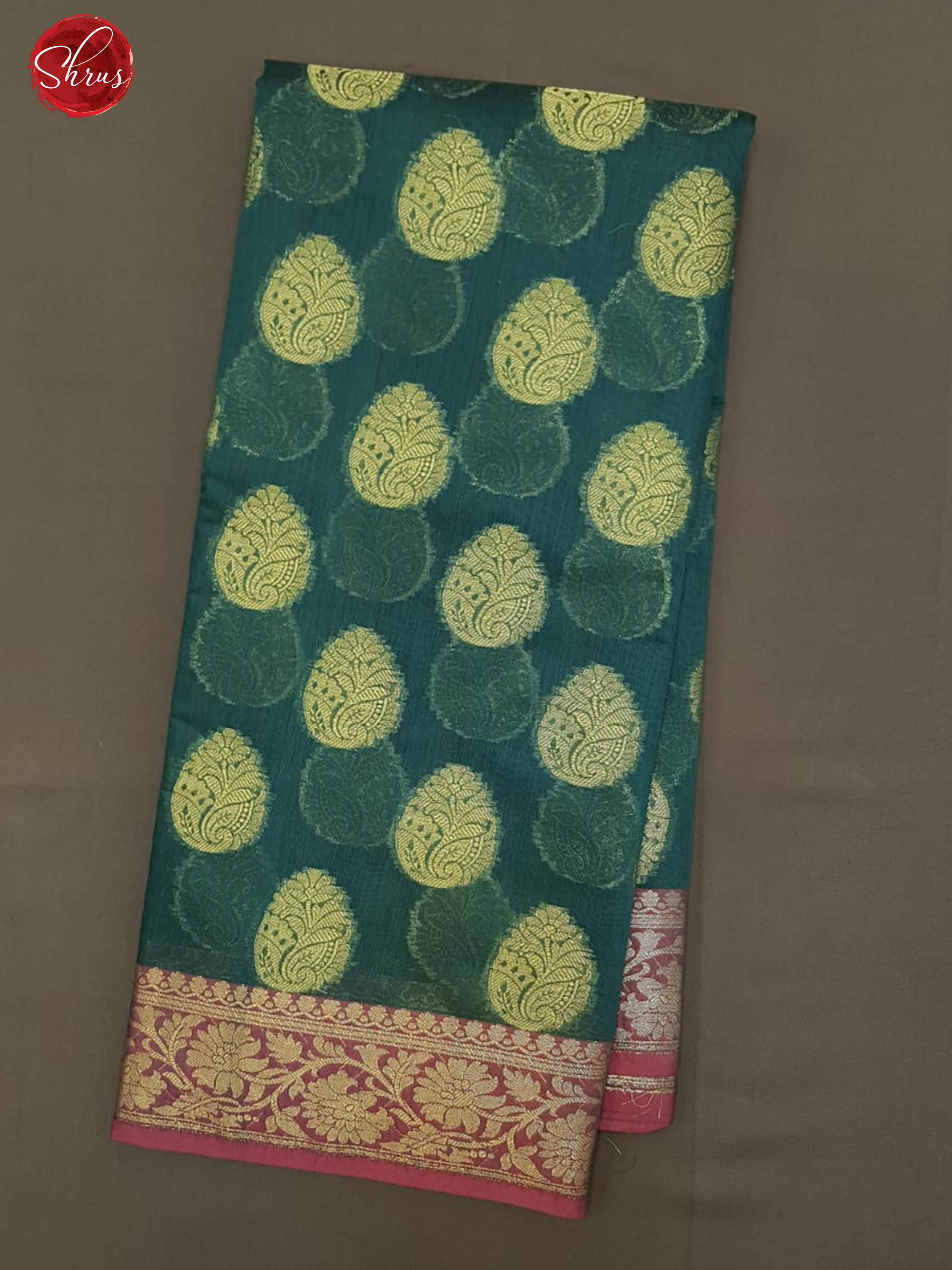 Green & Pink -Banarasi Silk Cotton with zari woven floral motifs on the body & Zari Border - Shop on ShrusEternity.com