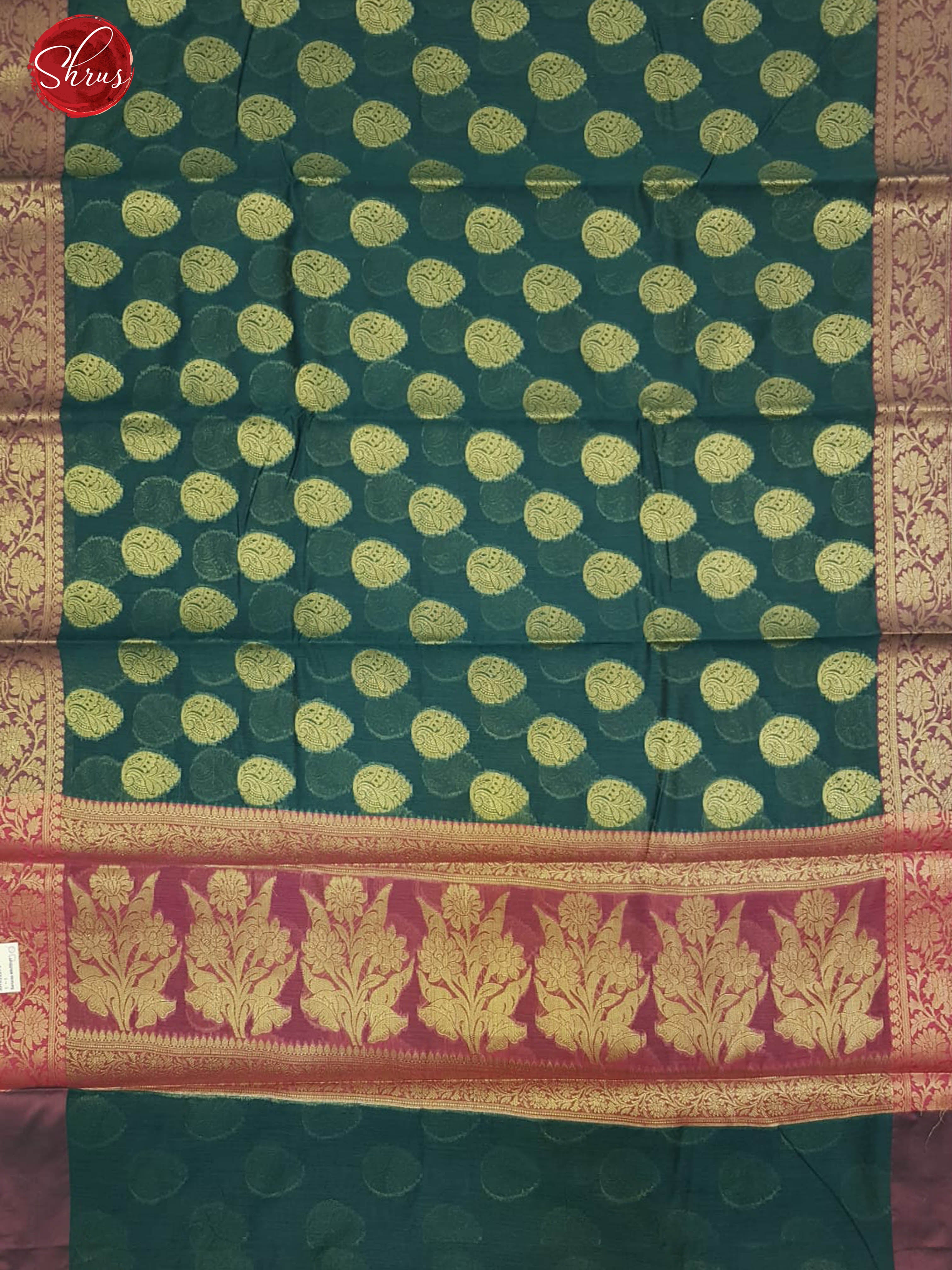 Green & Pink -Banarasi Silk Cotton with zari woven floral motifs on the body & Zari Border - Shop on ShrusEternity.com