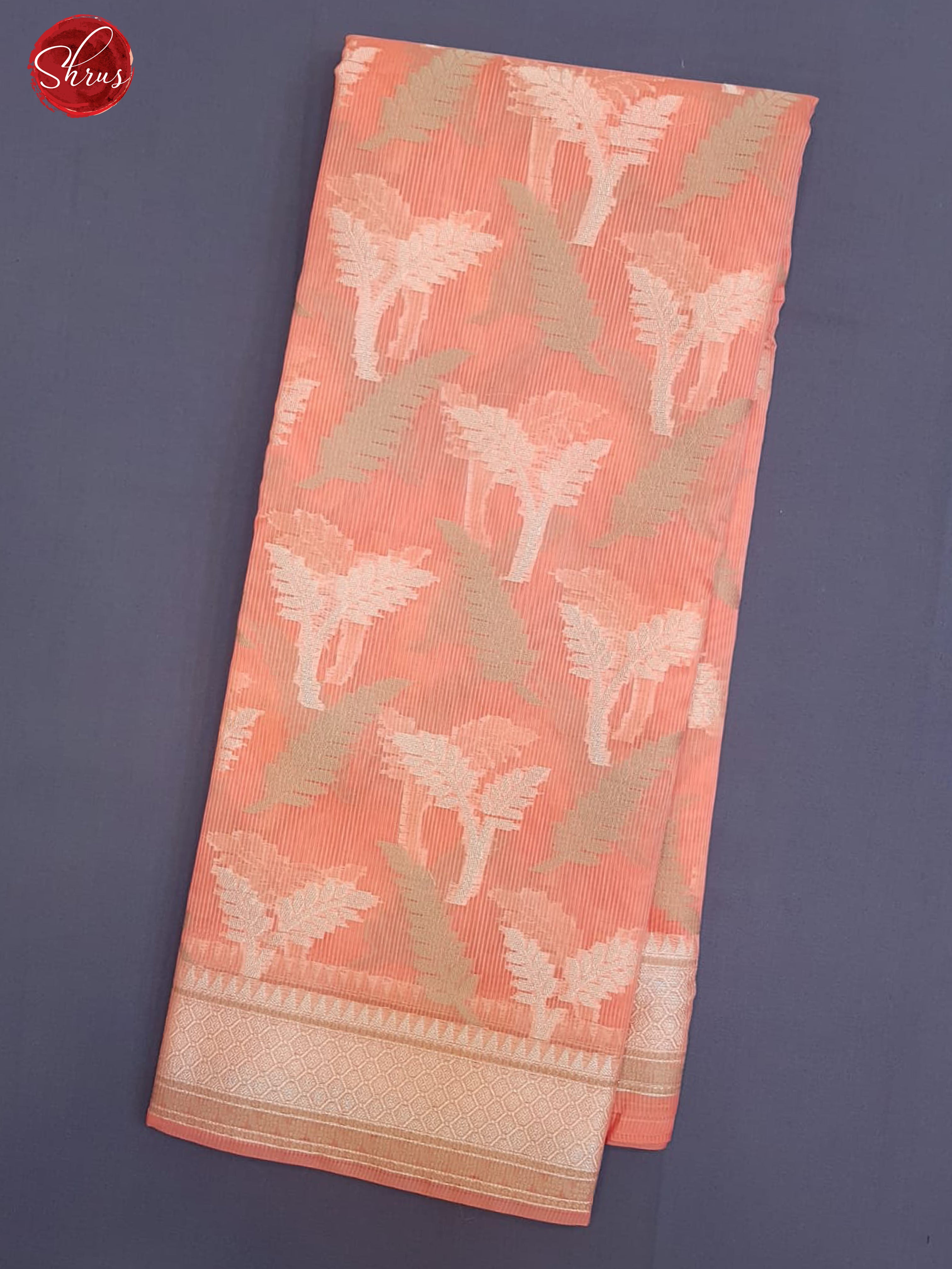 Peach(Single Tone)- Banarasi SIlk Cotton with zari woven floral motifs on the body & Zari Border - Shop on ShrusEternity.com