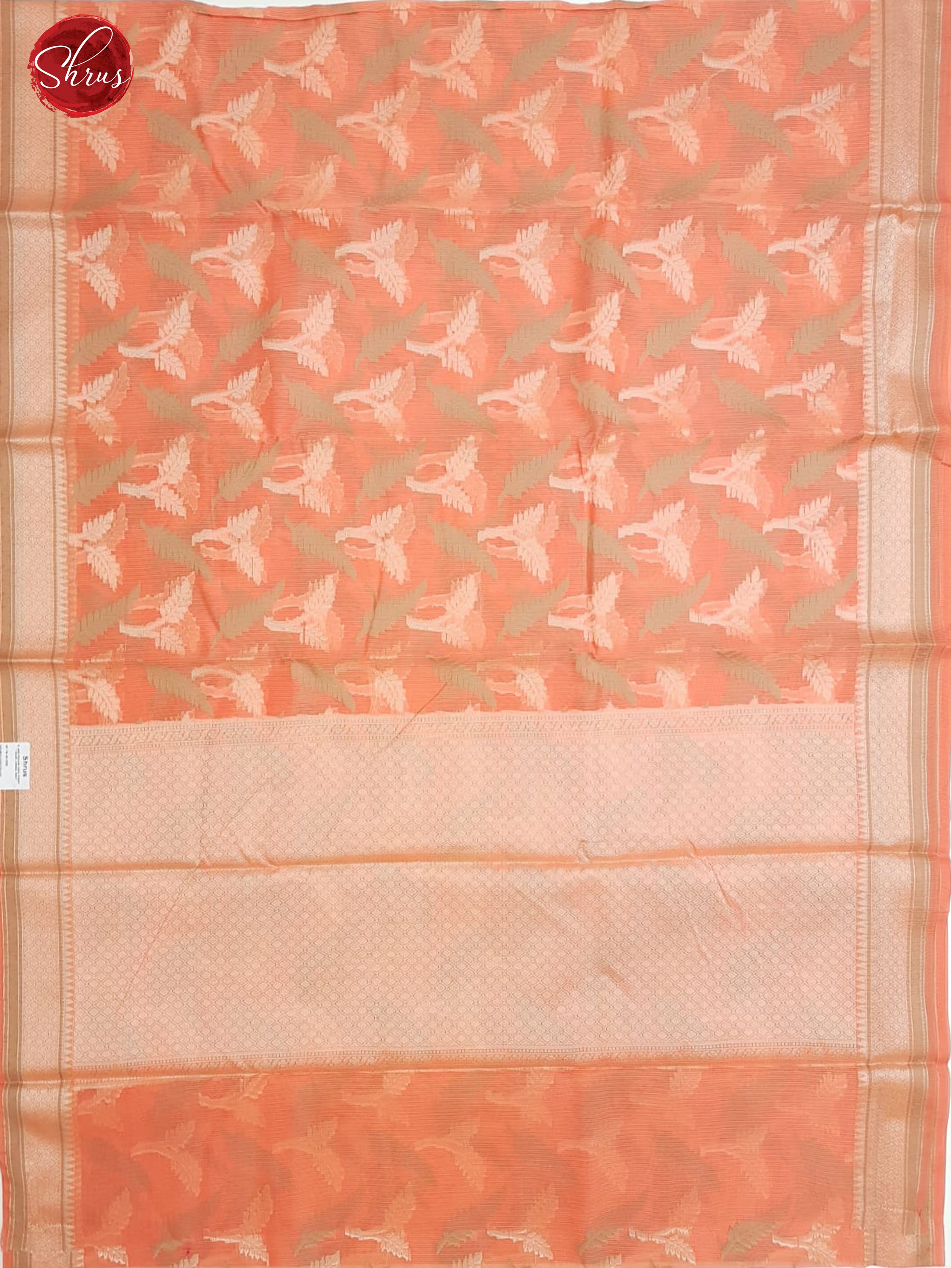 Peach(Single Tone)- Banarasi SIlk Cotton with zari woven floral motifs on the body & Zari Border - Shop on ShrusEternity.com