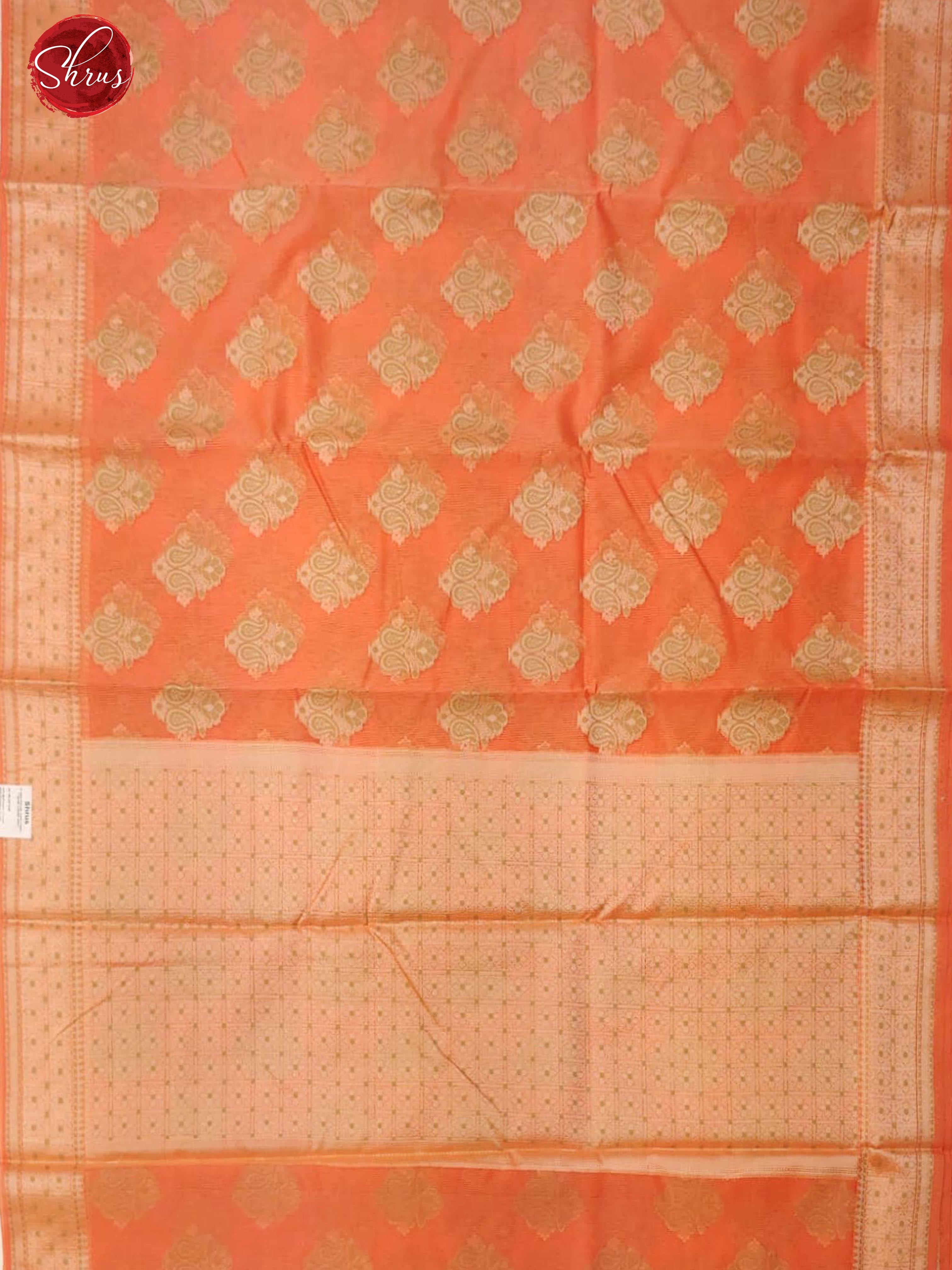 Orange(Single Tone)- Banarasi Silk COtton with zari woven floral motifs on the body& Zari Border - Shop on ShrusEternity.com