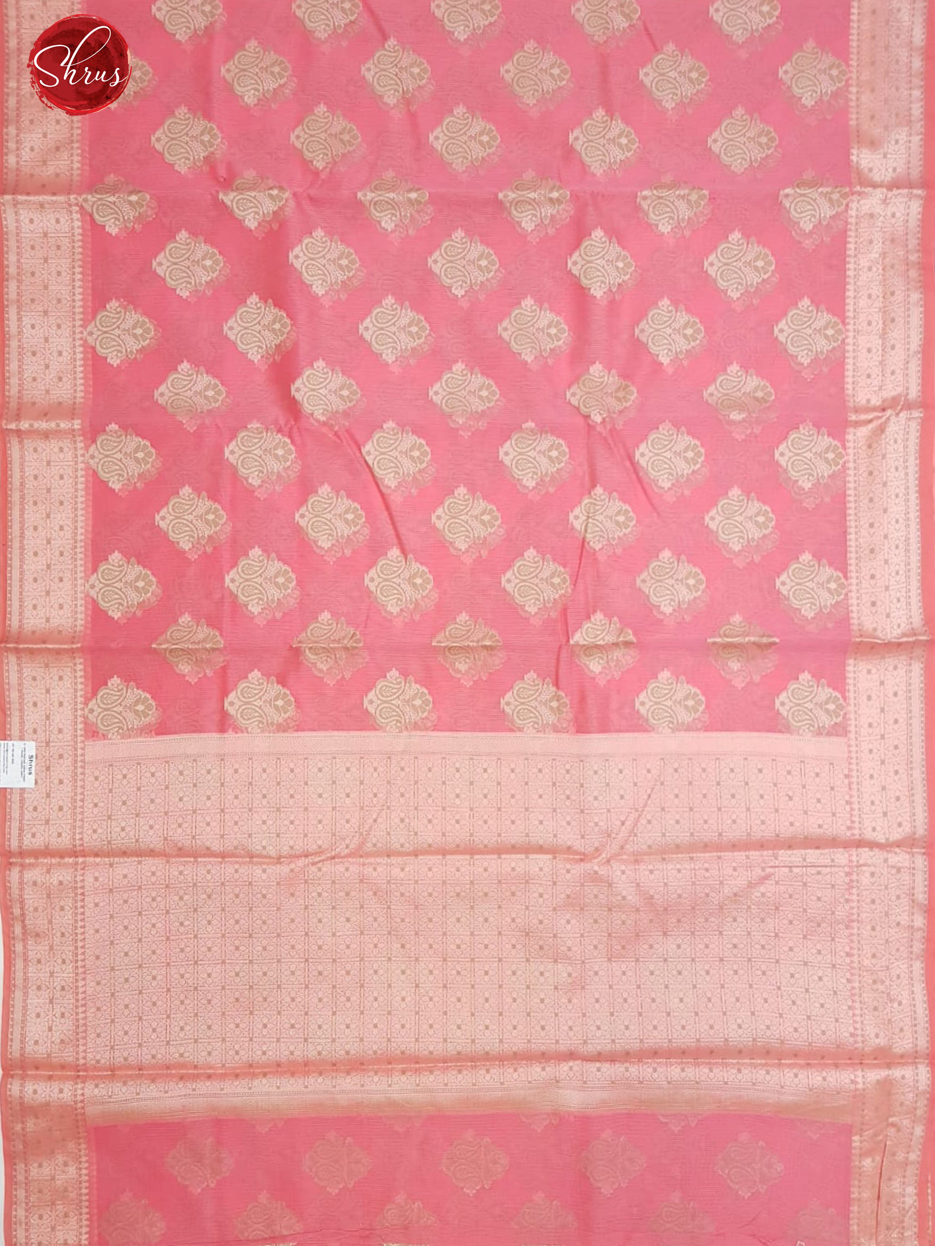 Pink(Single Tone)- Banarasi Silk Cotton with zari woven floral motif son the body & Zari Bordre - Shop on ShrusEternity.com