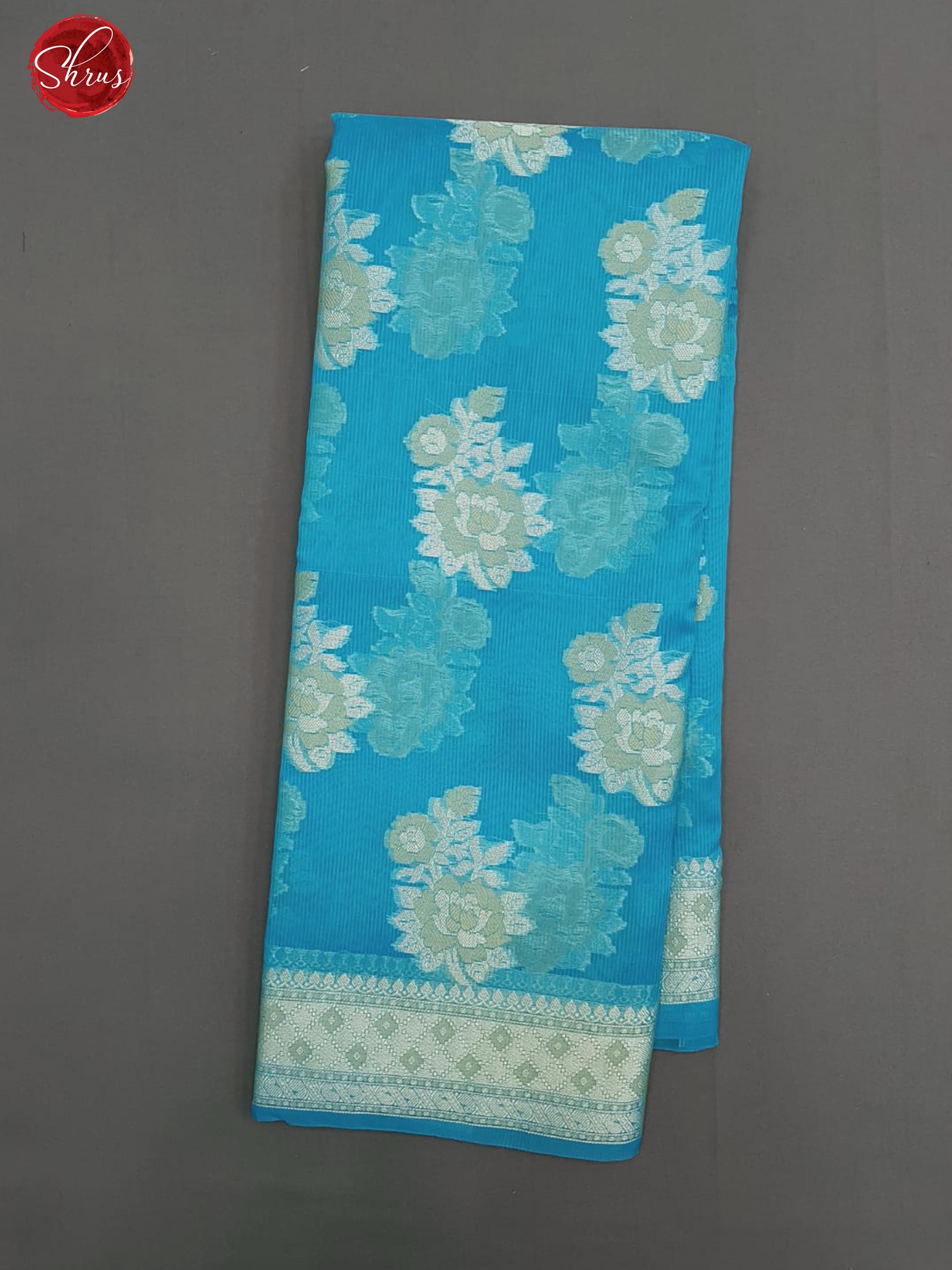 Blue(Single Tone)- Banarasi Silk Cotton with zari woven floral motifs on the body & Zari Border - Shop on ShrusEternity.com