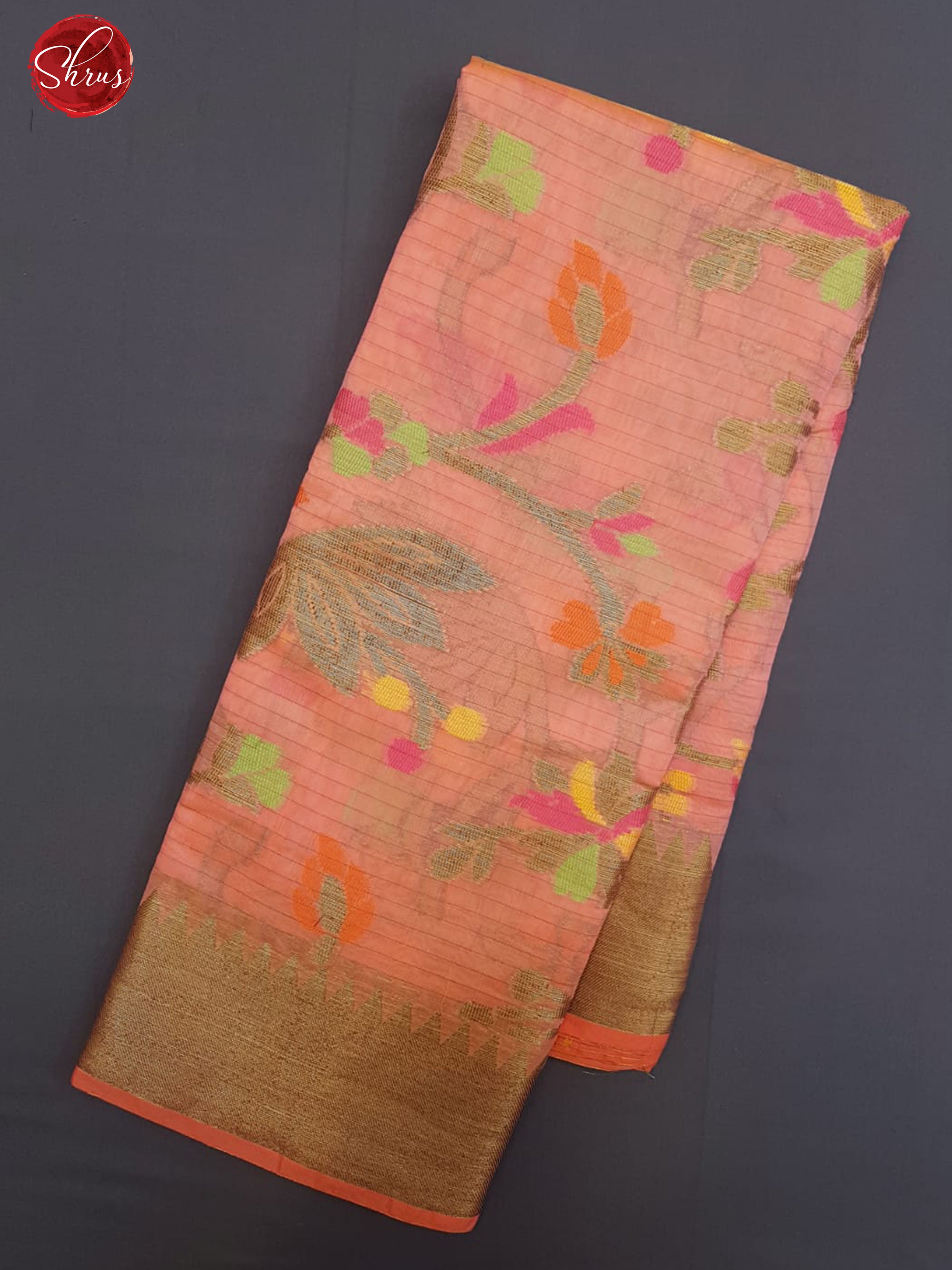 Pink(Single Tone)- Banarasi Silk Cotton with zari , thread woven floral brocade on the body & Zari Border - Shop on ShrusEternity.com