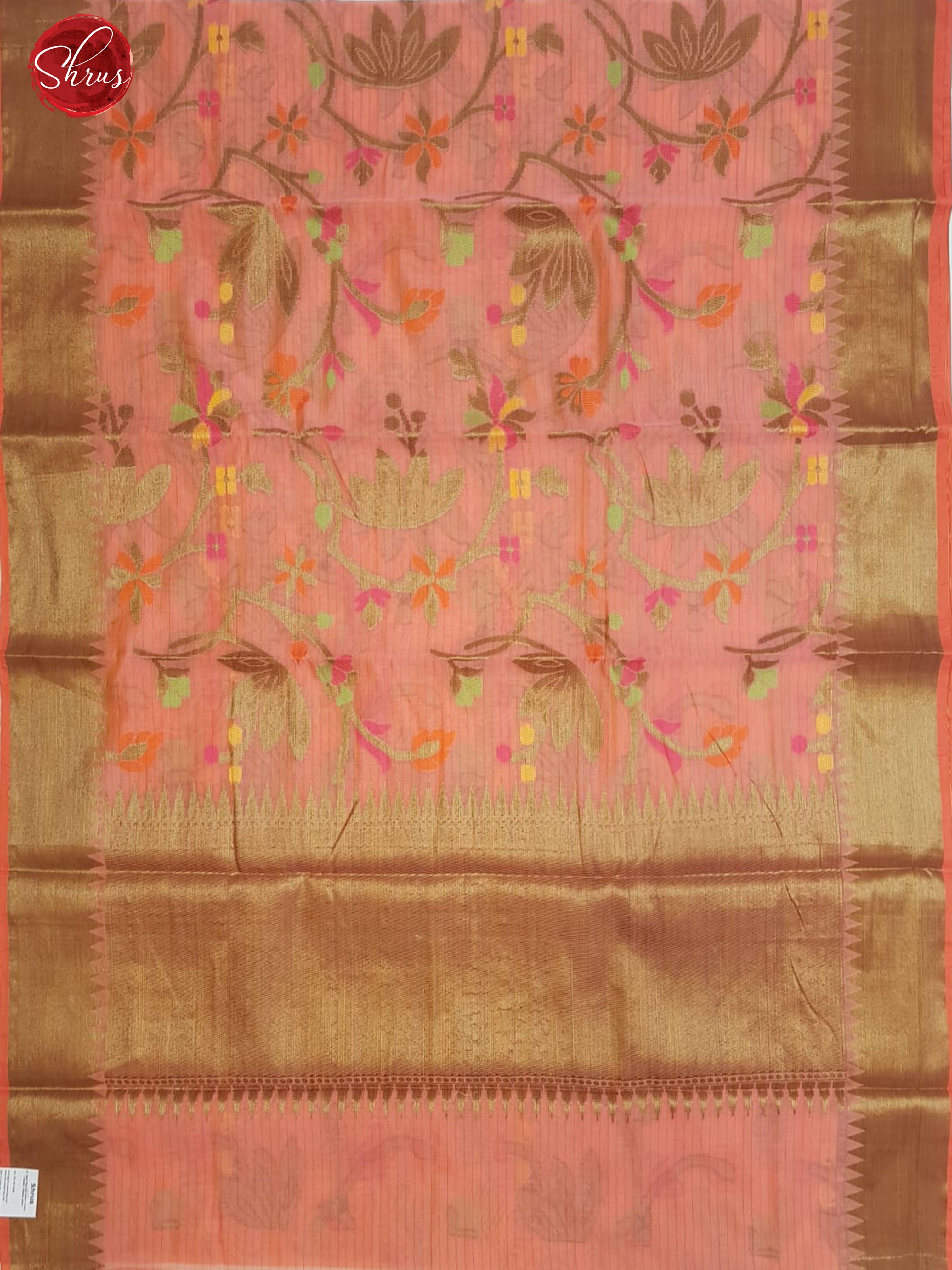 Pink(Single Tone)- Banarasi Silk Cotton with zari , thread woven floral brocade on the body & Zari Border - Shop on ShrusEternity.com