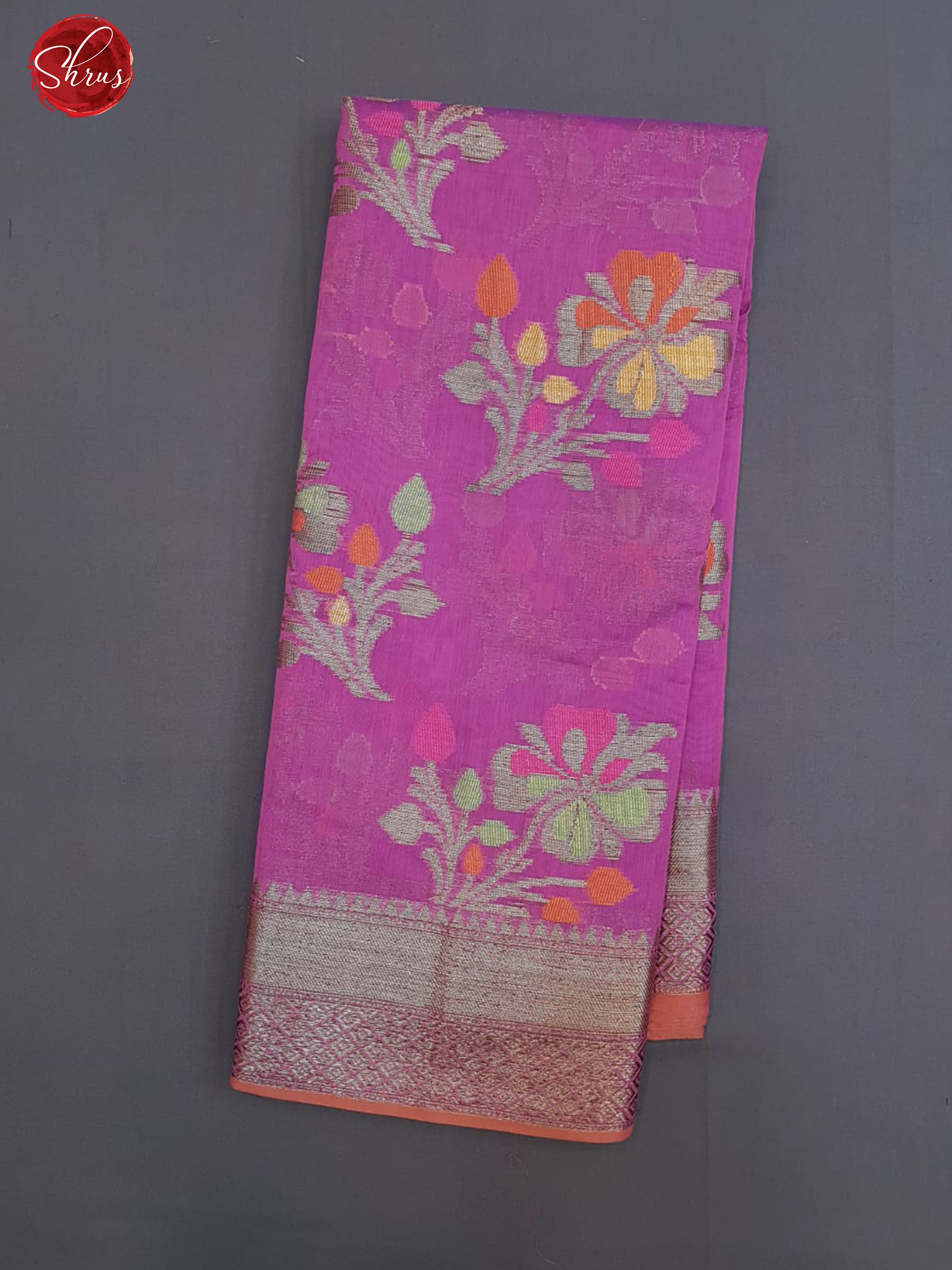Purple(Single Tone)- Banarasi SIlk Cotton with zari woven floral motifs on the body & Zari Border - Shop on ShrusEternity.com