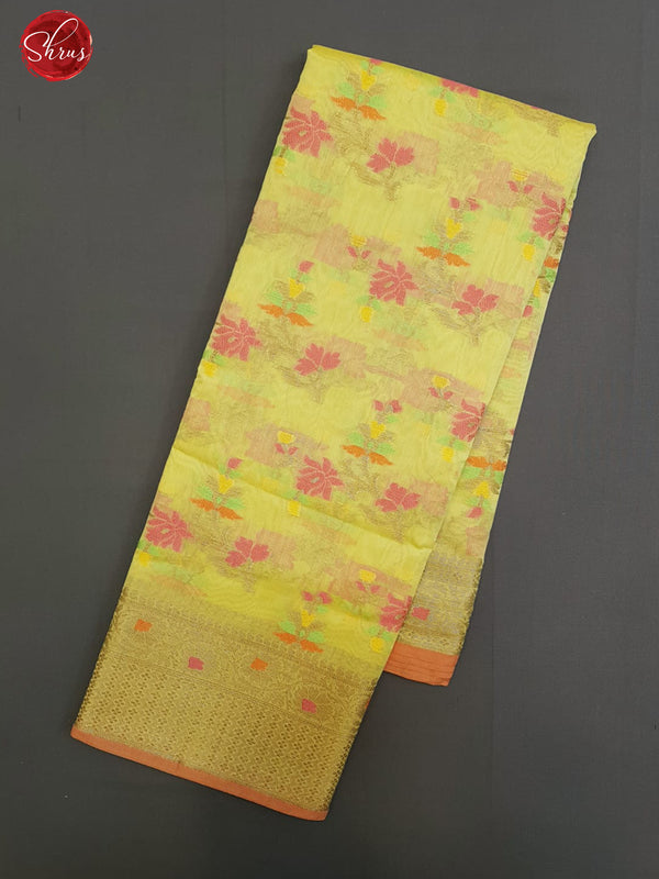 Light Yellow(Single Tone)- Banarasi Silk Cotton with zari , thread woven brocade on the body & Zari Border - Shop on ShrusEternity.com