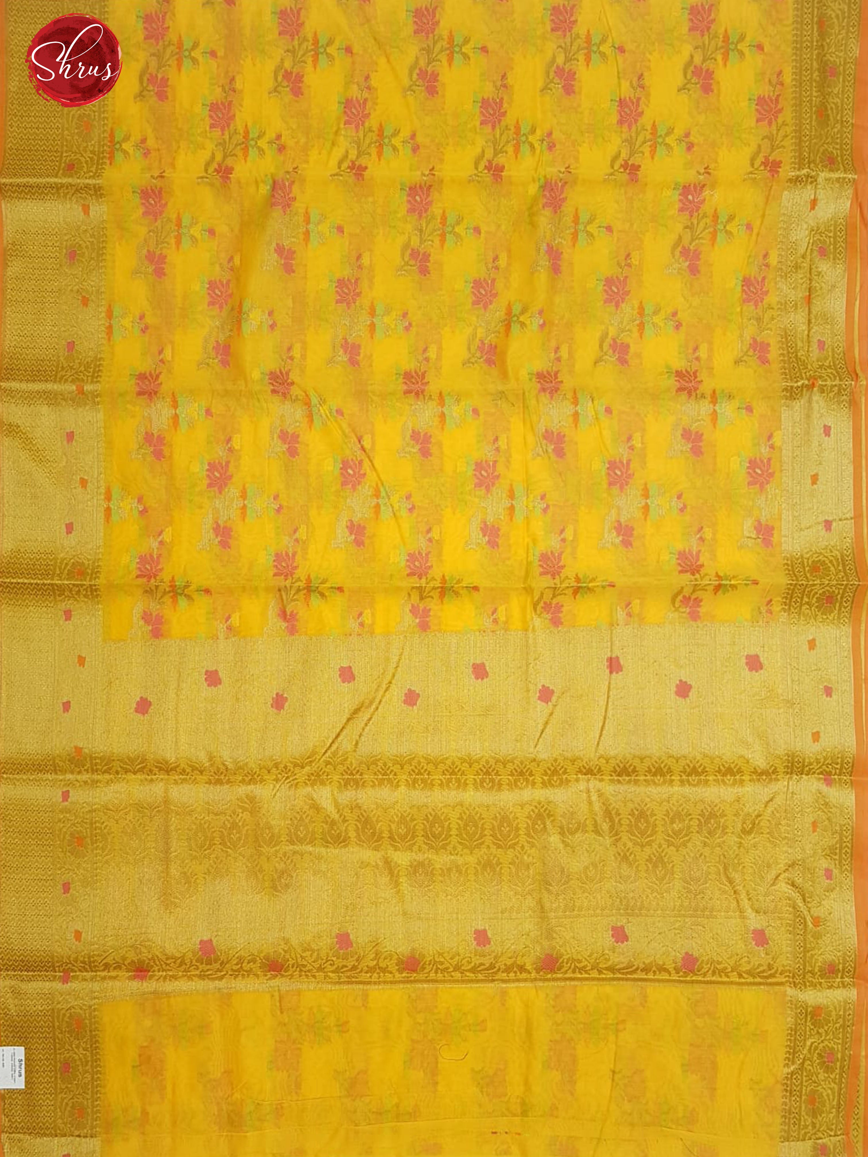 Yellow(Single tone)- Banarasi Silk Cotton with zari brocade on the body & Zari Border - Shop on ShrusEternity.com