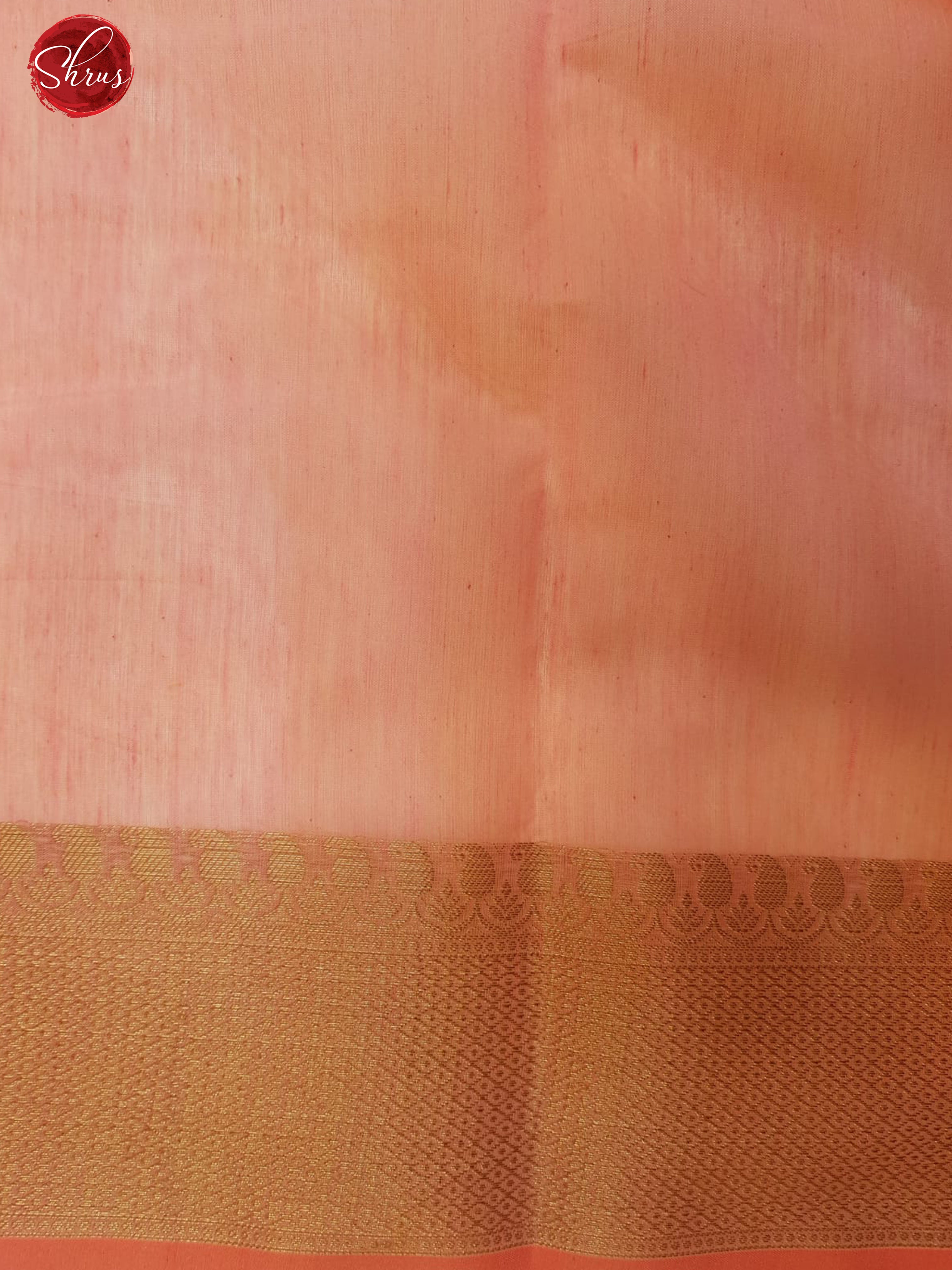 Peachish Pink(Single Tone)- Banarasi Silk Cotton with zari , thread woven floral brocade on the body& Zari Border - Shop on ShrusEternity.com
