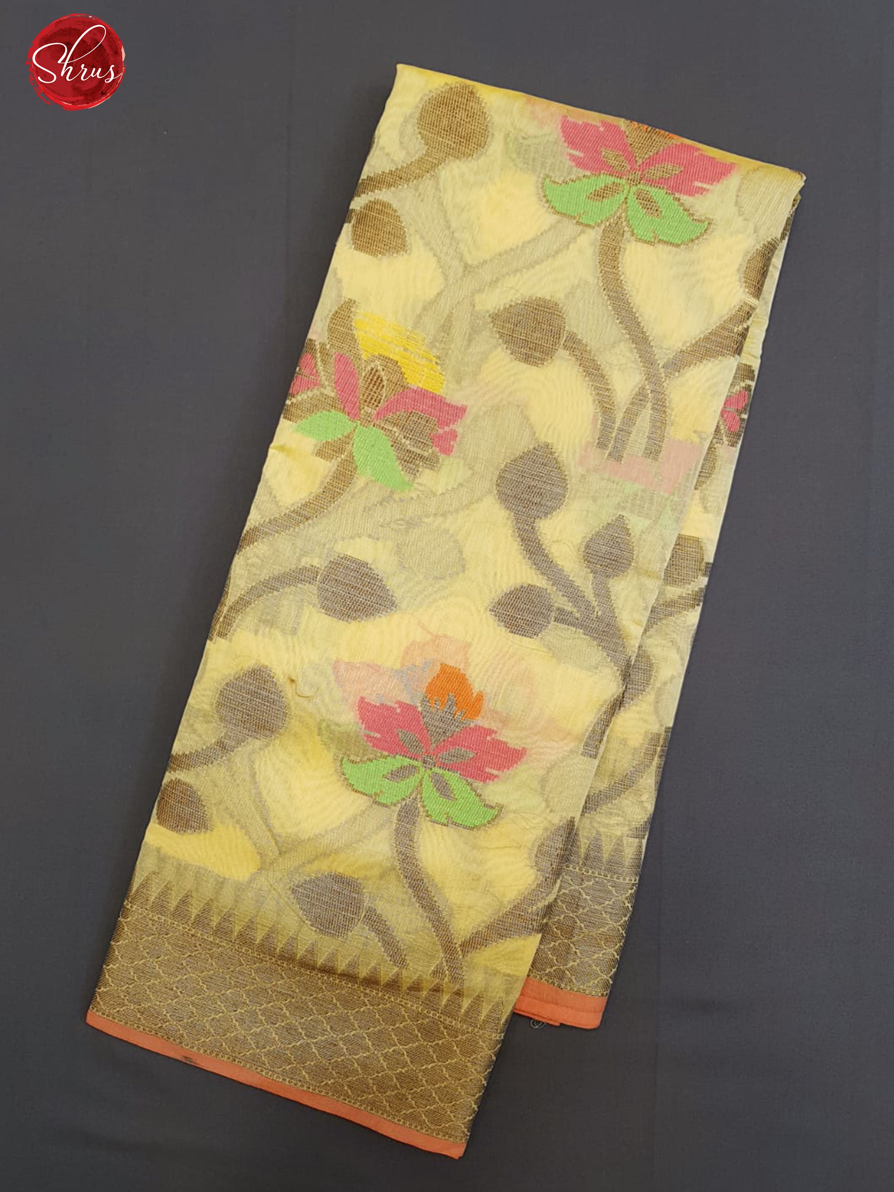 Lime Yellow(Single Tone)-Banarasi Silk Cotton with zari , thread woven floral brocade on the body & Zari Border - Shop on ShrusEternity.com