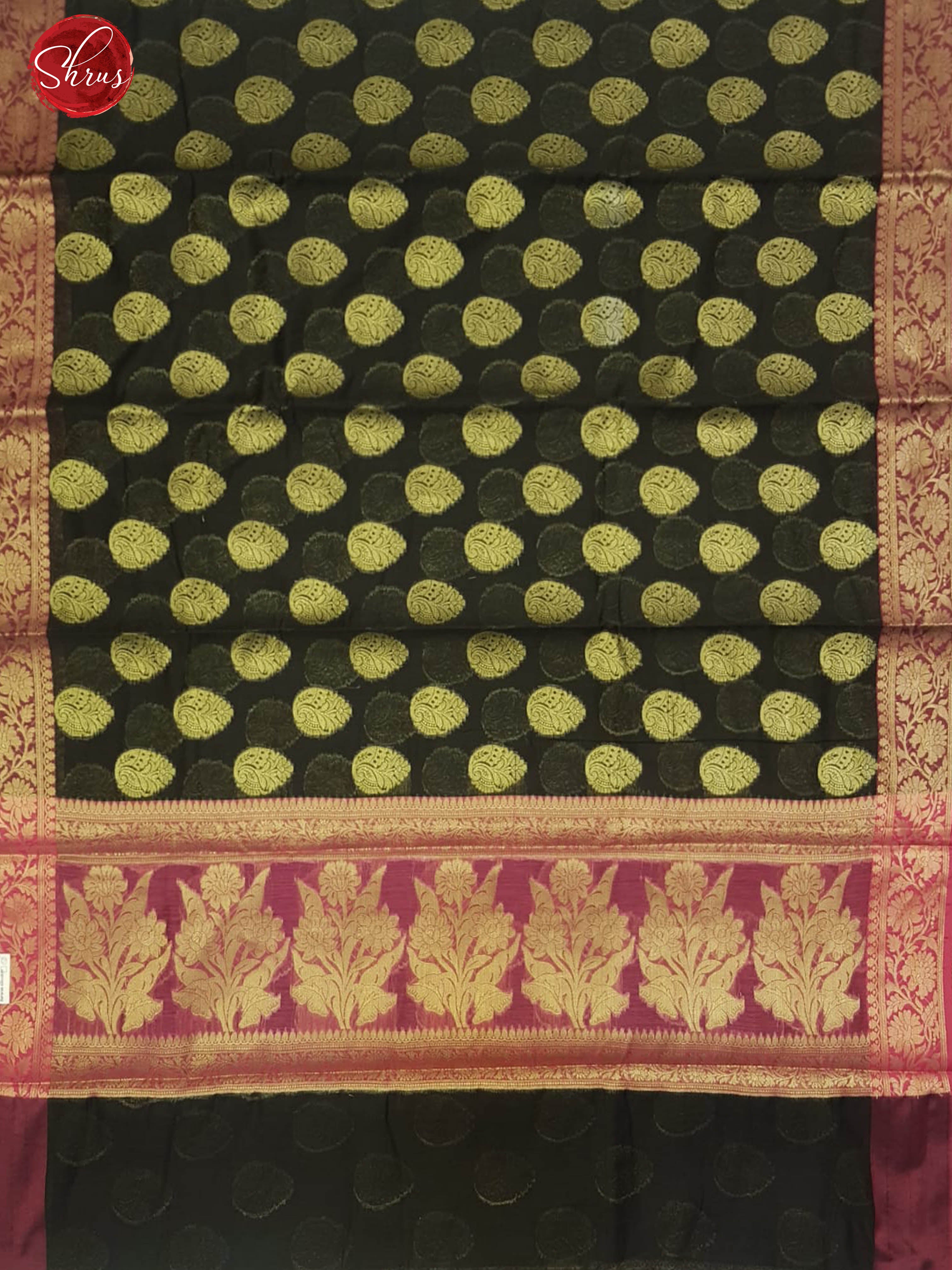 Black and Pink - Banarasi Silk Cotton with zari woven floral motifs on the body & Zari Border - Shop on ShrusEternity.com