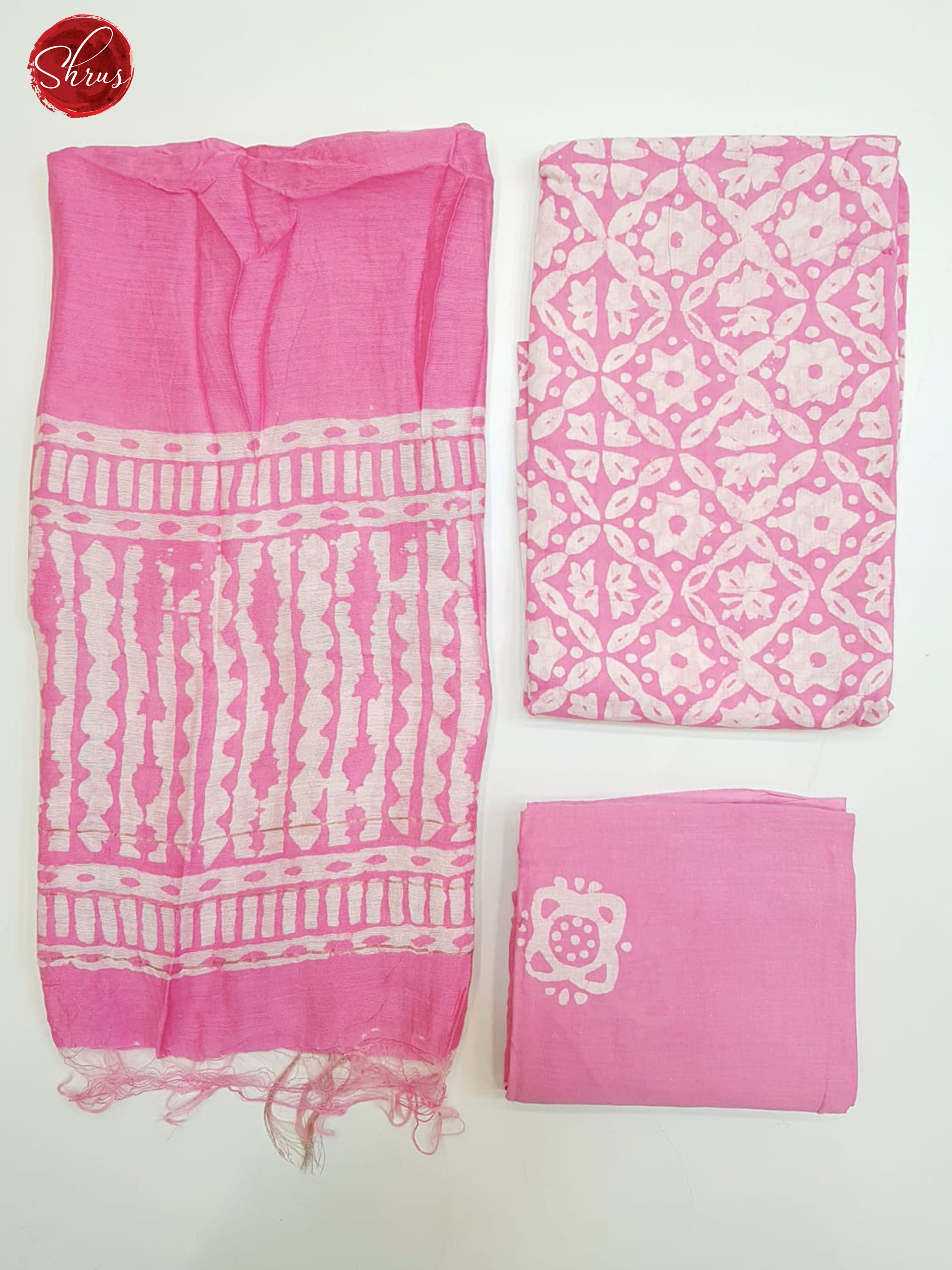 Pink & White - Cotton Salwar Suit with floral pattern on the tops, dupatta(In all suits the left part is the Dupatta , Top right pic is top and Bottom Right is the bottom) - Shop on ShrusEternity.com