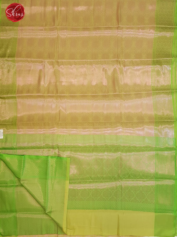 Beige & Green - Tanchoi Semi Silk with brocade on the body & Contrast Zari Border - Shop on ShrusEternity.com