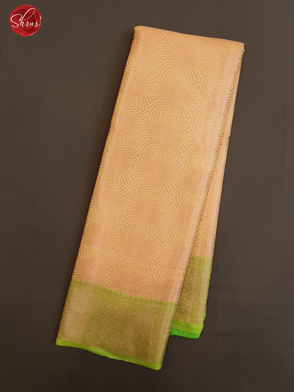 Beige & Light Green- Tanchoi Semi Silk with zari brocade on the body & Zari Border - Shop on ShrusEternity.com