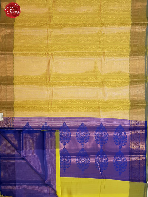 Yellow & Blue - Tanchoi Semi Silk with zari woven brocade on the body& Zari Border - Shop on ShrusEternity.com