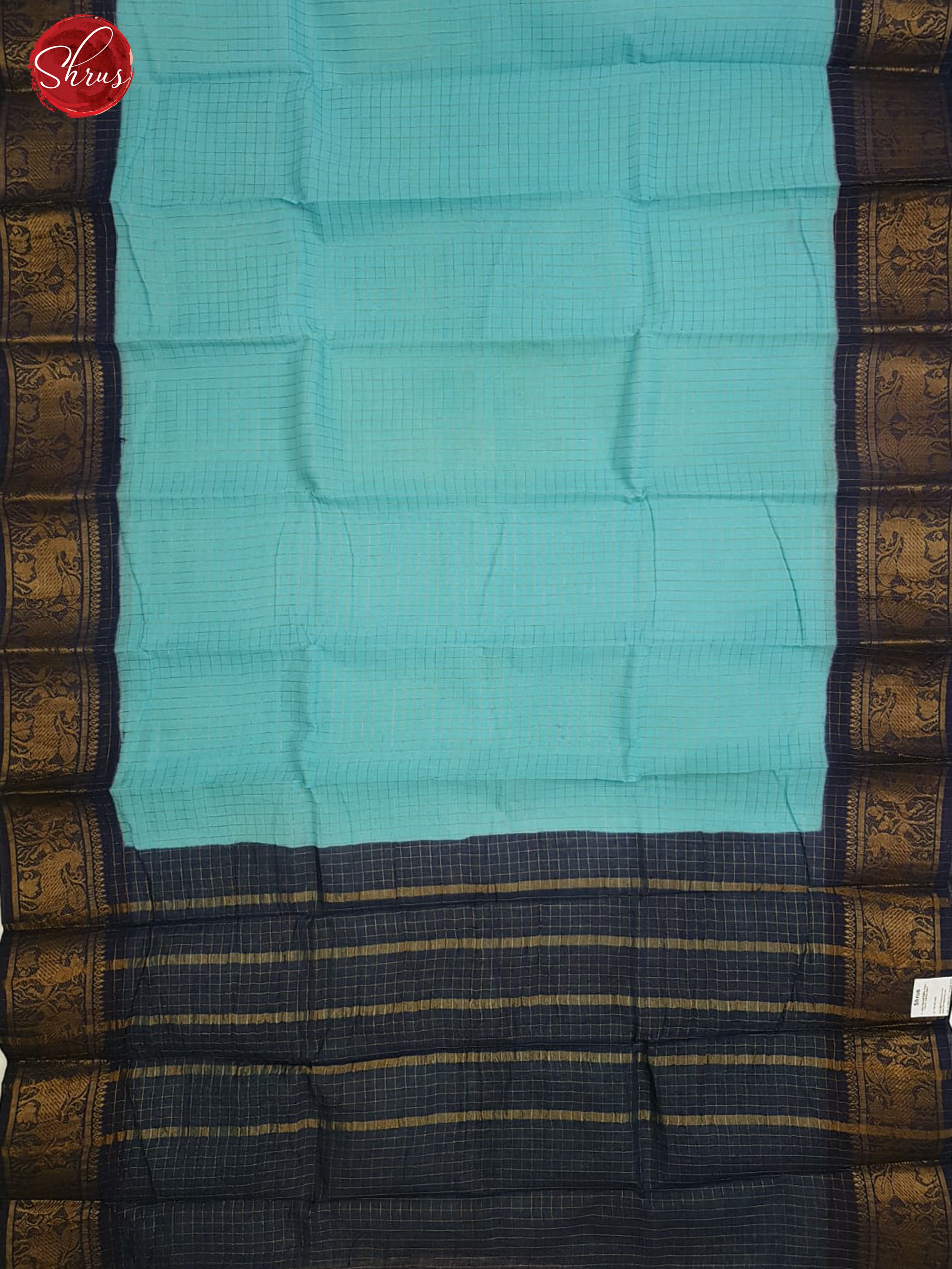 Teal & Blue- Sungudi Cotton with zari Checks on the body & Zari Border - Shop on ShrusEternity.com