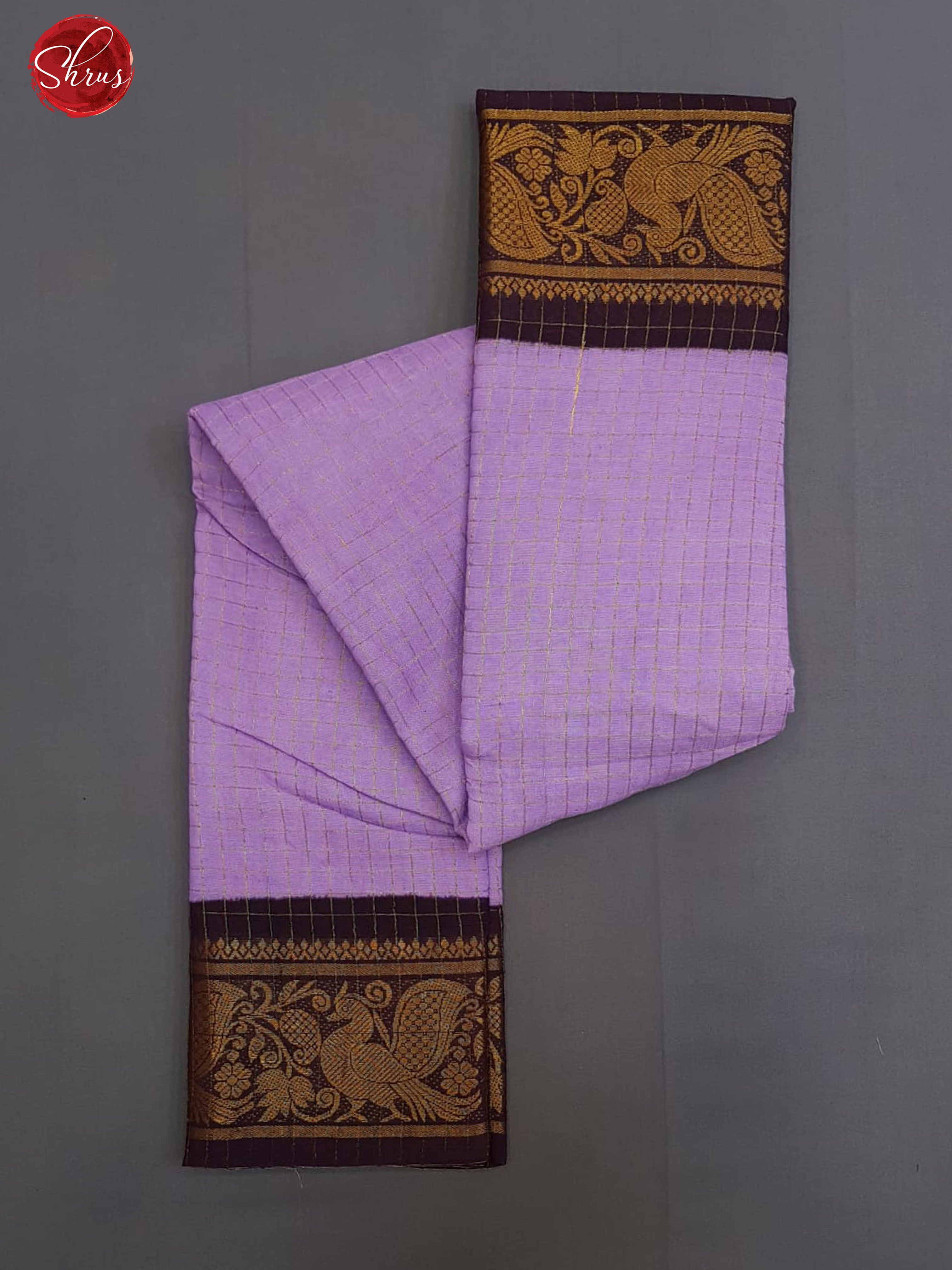 Lavender & Brown - Sungudi Cotton with zari Checks on the body & Contrast Zari border - Shop on ShrusEternity.com