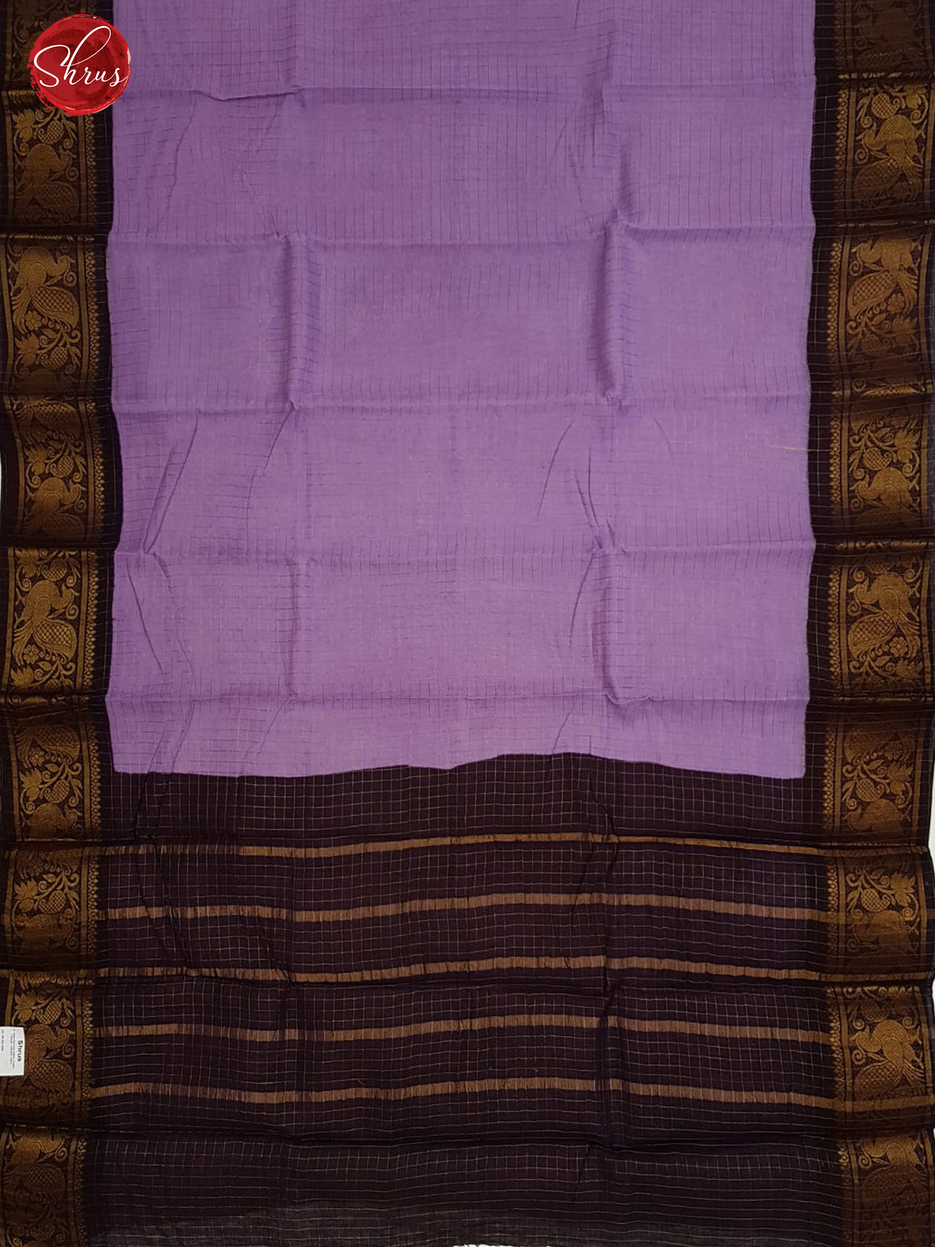 Lavender & Brown - Sungudi Cotton with zari Checks on the body & Contrast Zari border - Shop on ShrusEternity.com