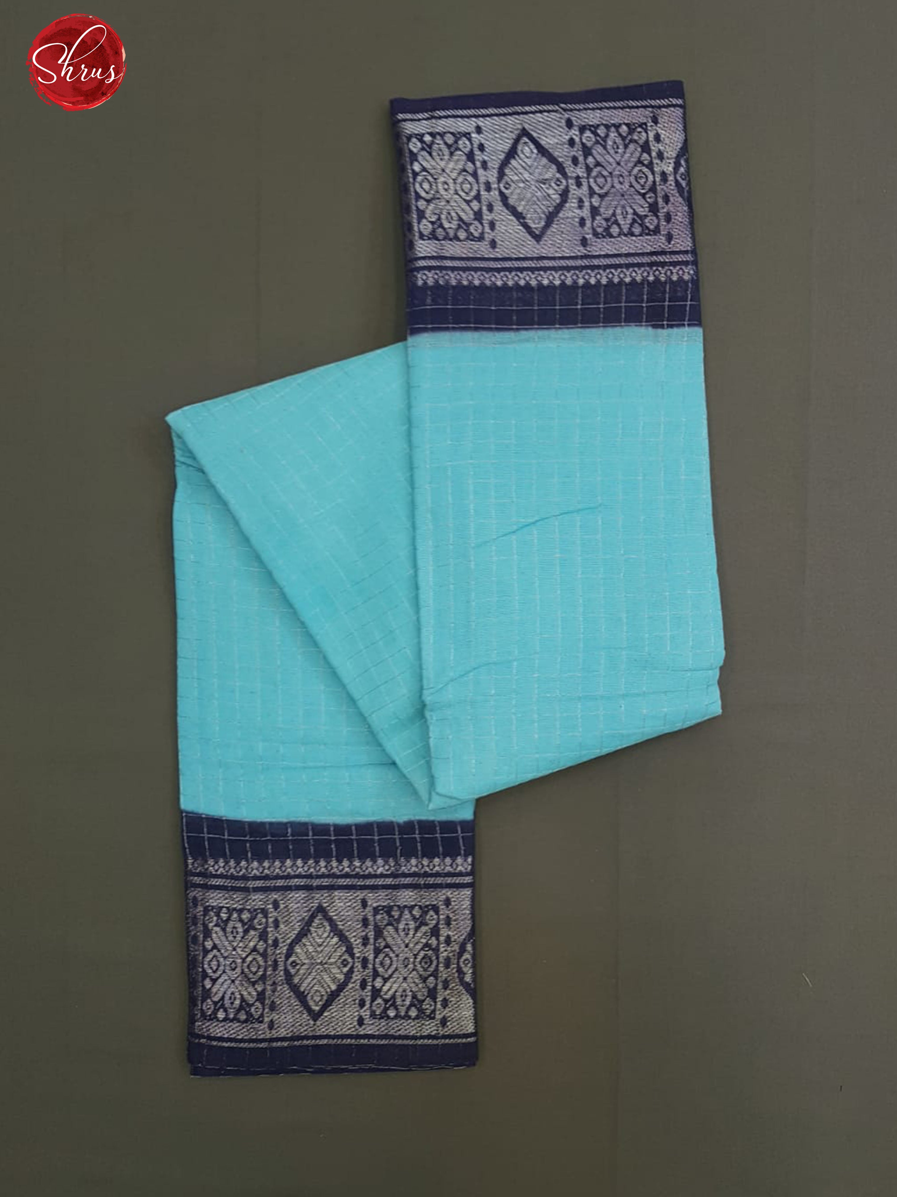 Sea Blue & Blue - Sungudi Cotton with zari Checks on the body& Contrast Zari Border - Shop on ShrusEternity.com