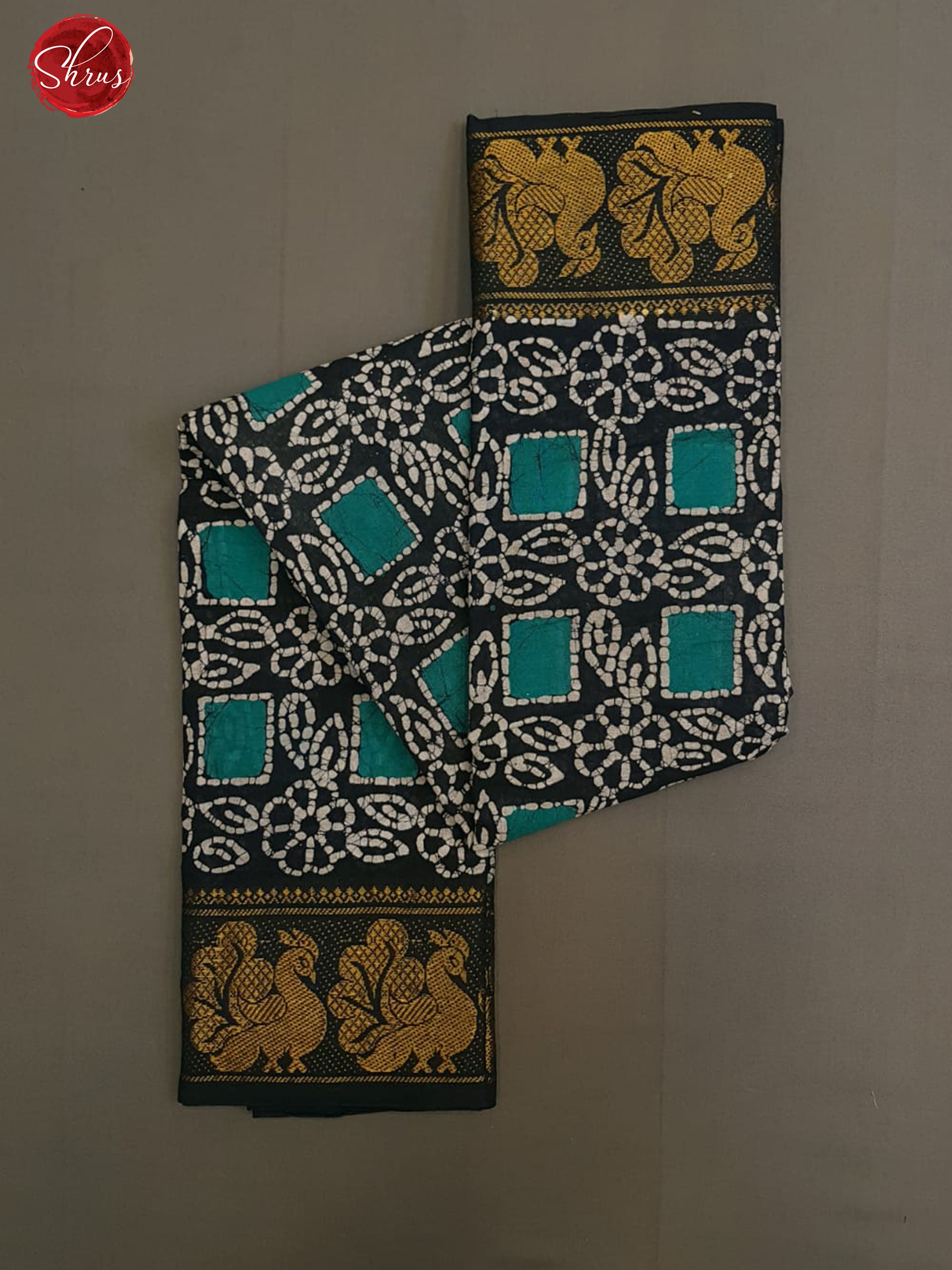 Navy Blue(Single Tone)- Sungudi Cotton with floral print on the body &Zari Border - Shop on ShrusEternity.com