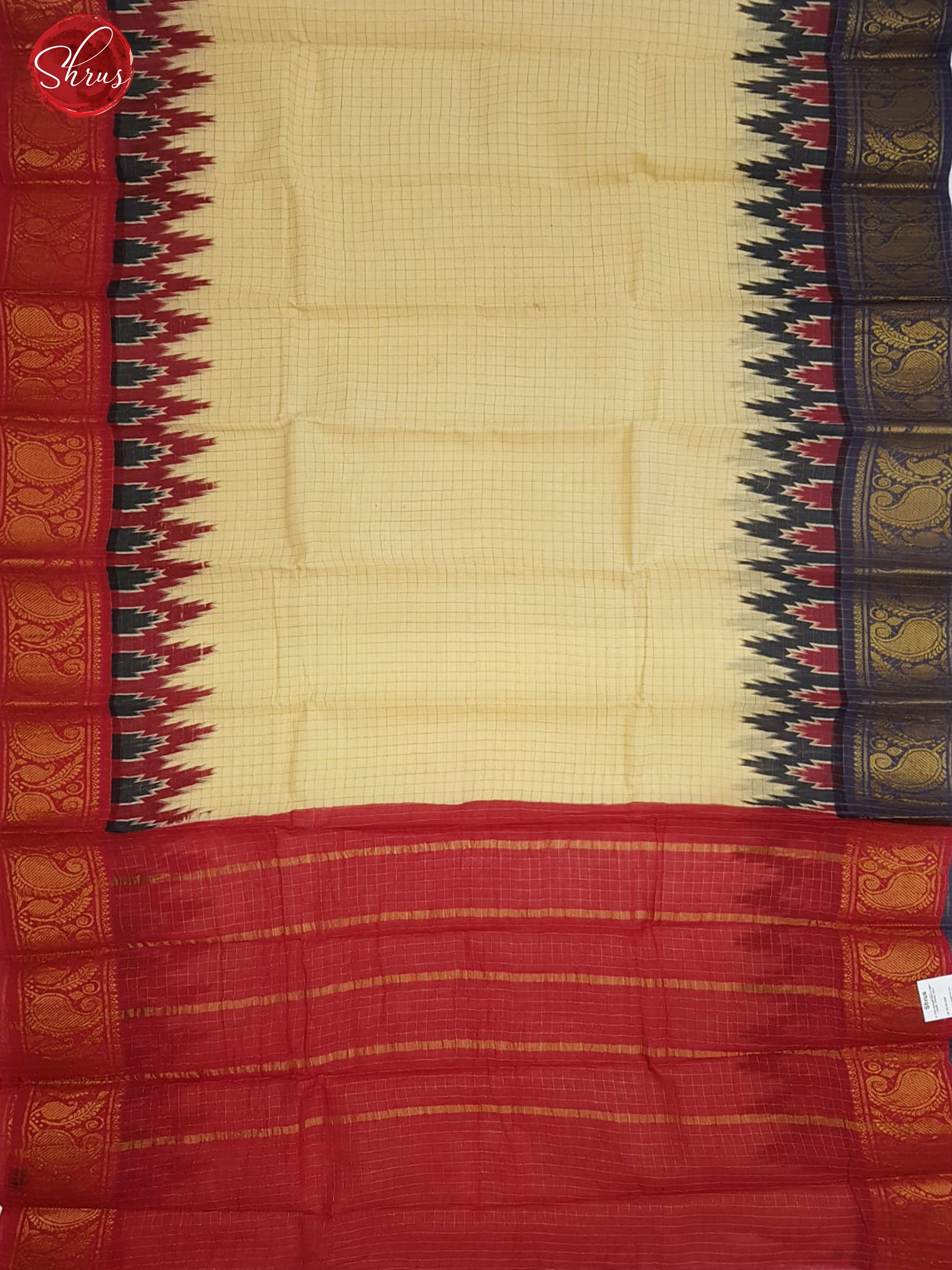 Cream & Red -Sungudi Cotton with Zari Checks on the body & Contrast Zari Border - Shop on ShrusEternity.com