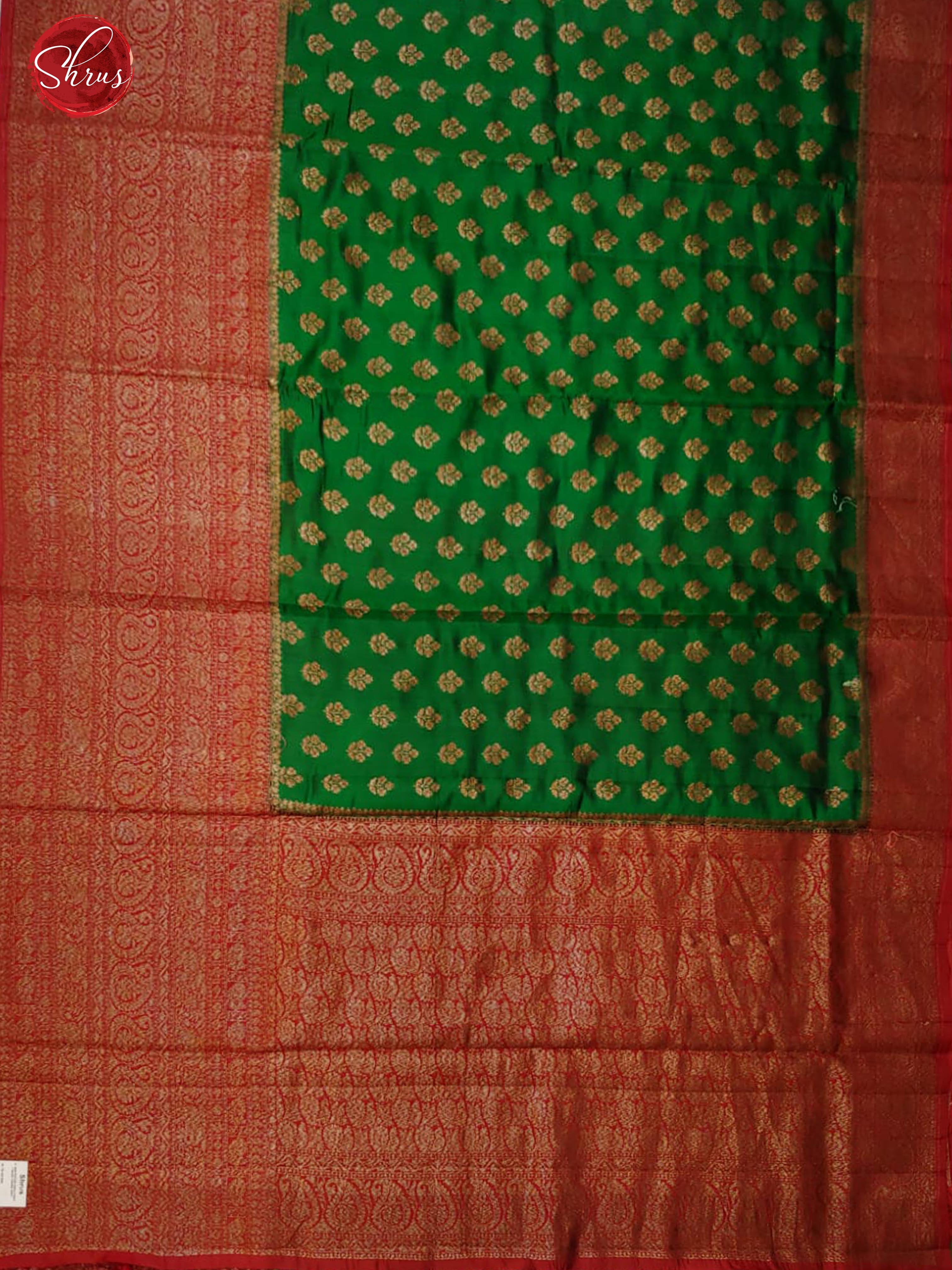 Green & Red - Banarasi with zari woven floral buttas on the body & Contrast Zari Border - Shop on ShrusEternity.com