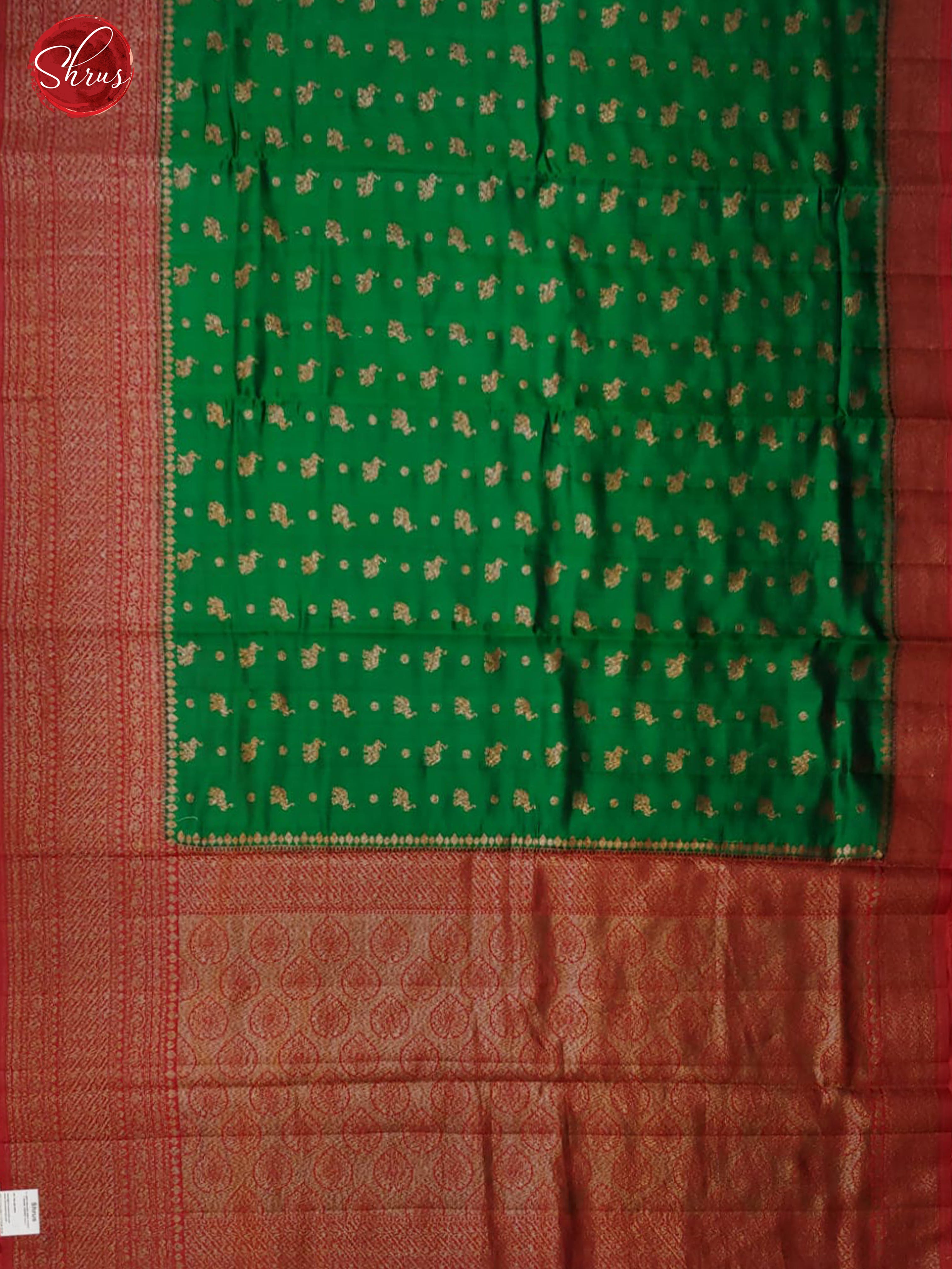 Green & Red - Banarasi Silk with Zari woven elephant buttas on the body & contrast Zari Border - Shop on ShrusEternity.com