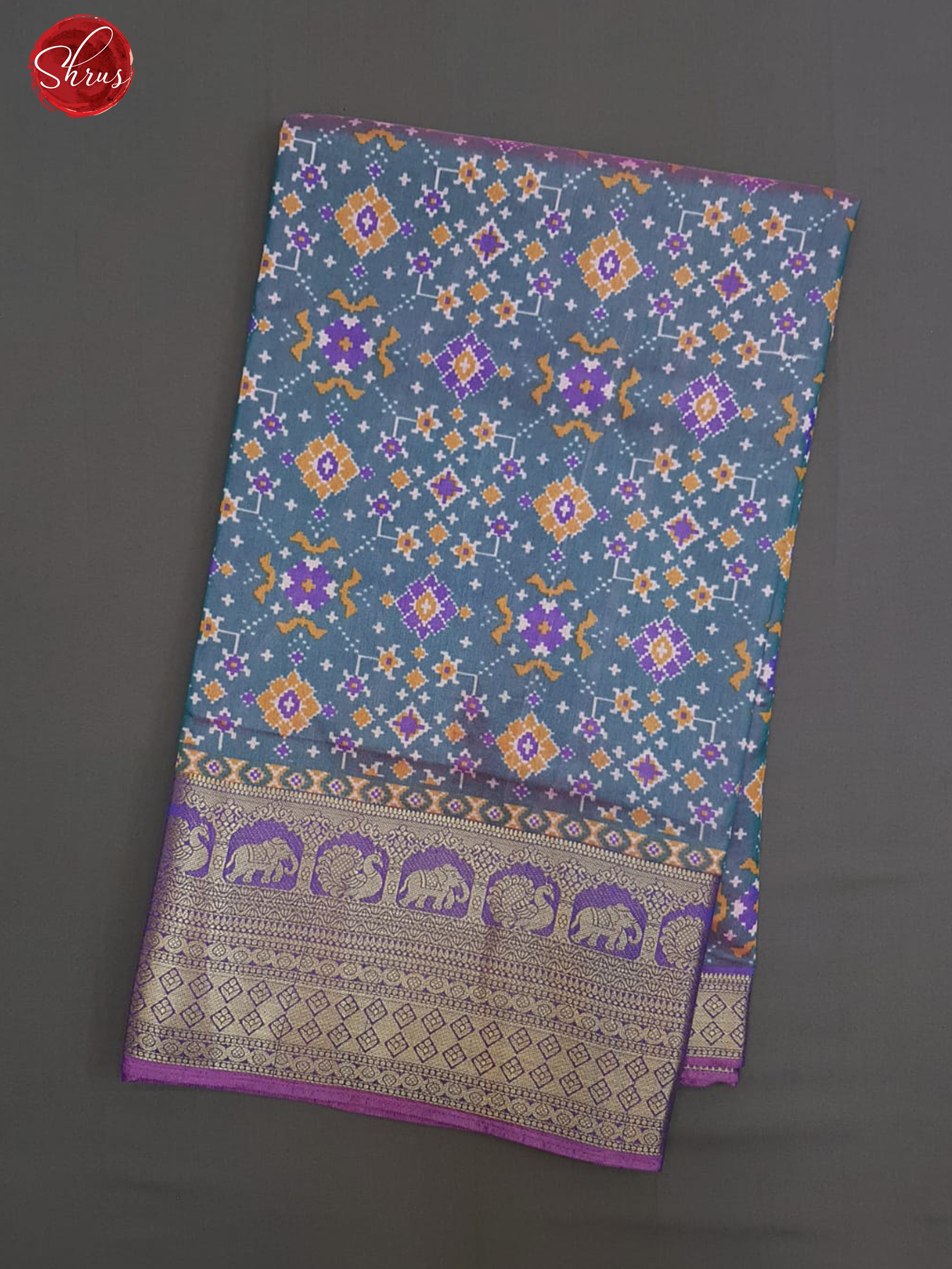 Greenish Grey & Purple - Semi Patola with floral pattern on the body & Contrast Zari Border - Shop on ShrusEternity.com
