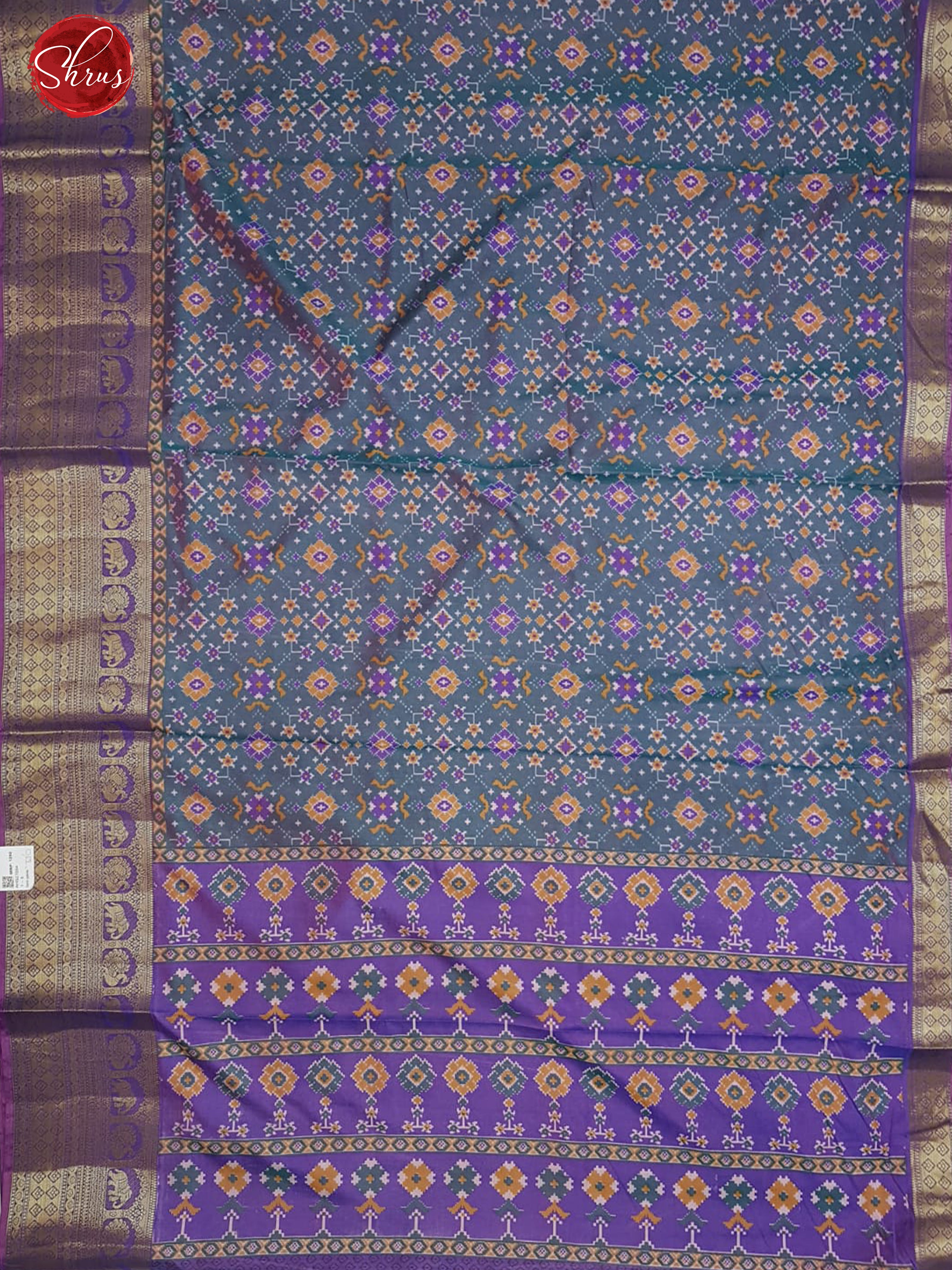 Greenish Grey & Purple - Semi Patola with floral pattern on the body & Contrast Zari Border - Shop on ShrusEternity.com