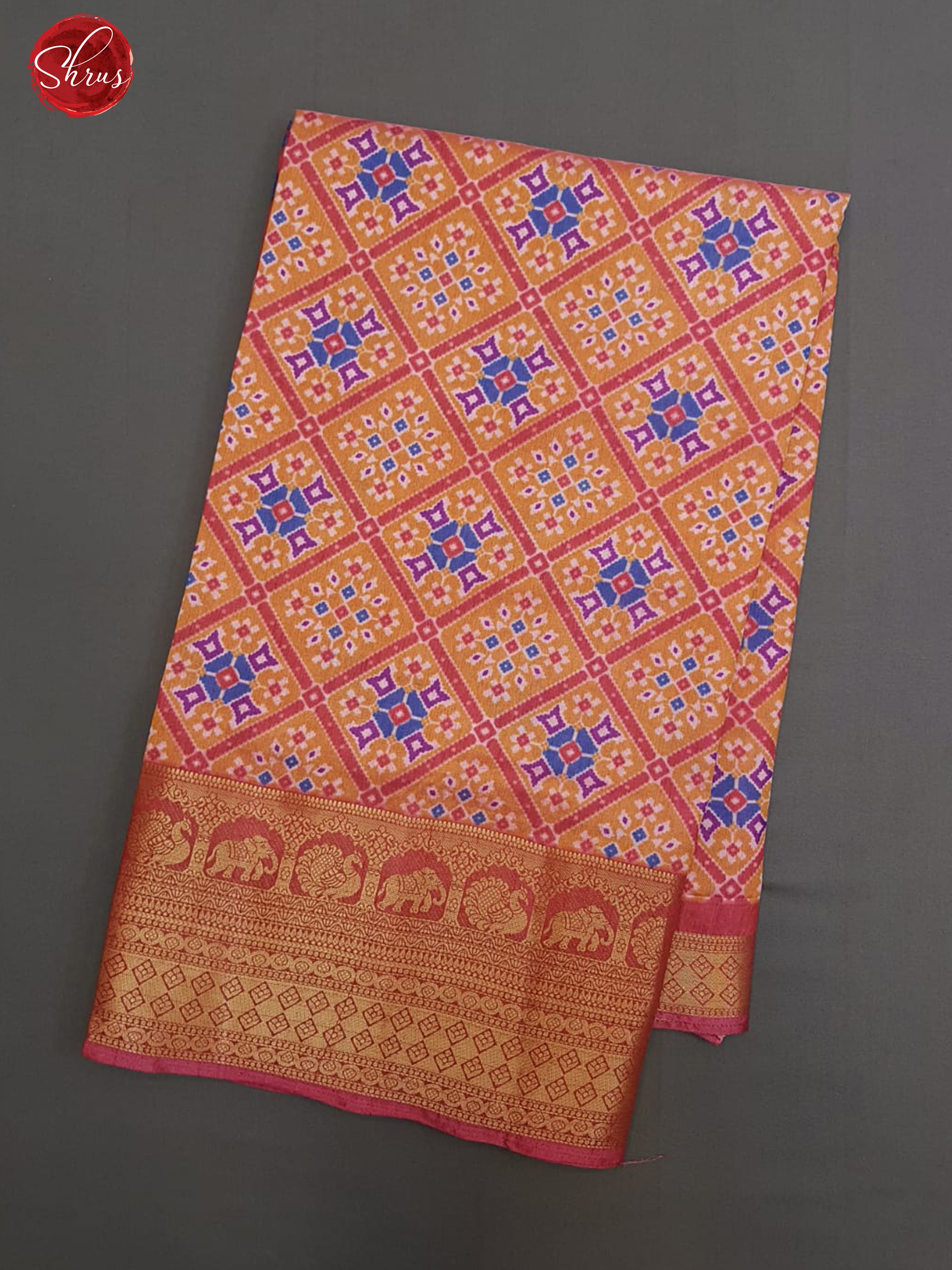 Orange & Pink - Semi Patola with floral patola print on the body & Contrast Zari Border - Shop on ShrusEternity.com