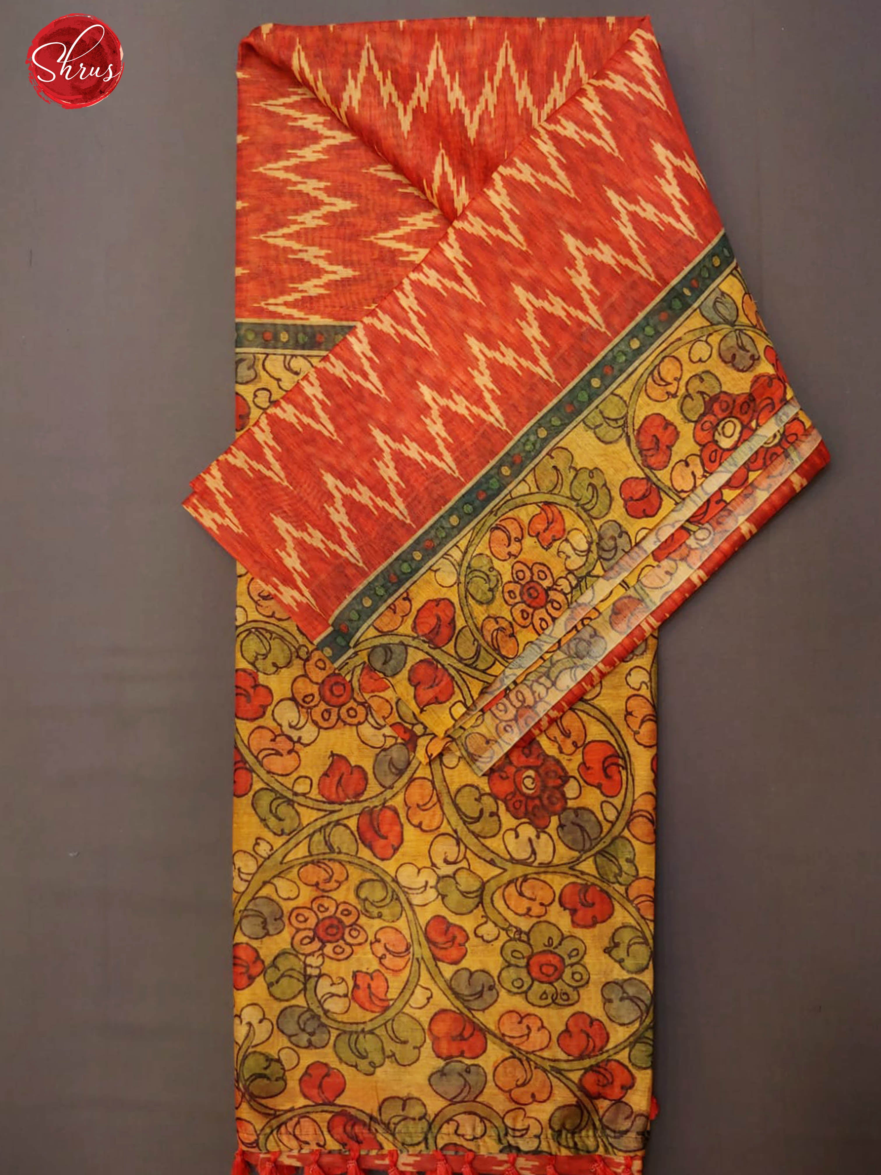 Red & Mustard -Semi Jute with printed body & Contrast Border - Shop on ShrusEternity.com
