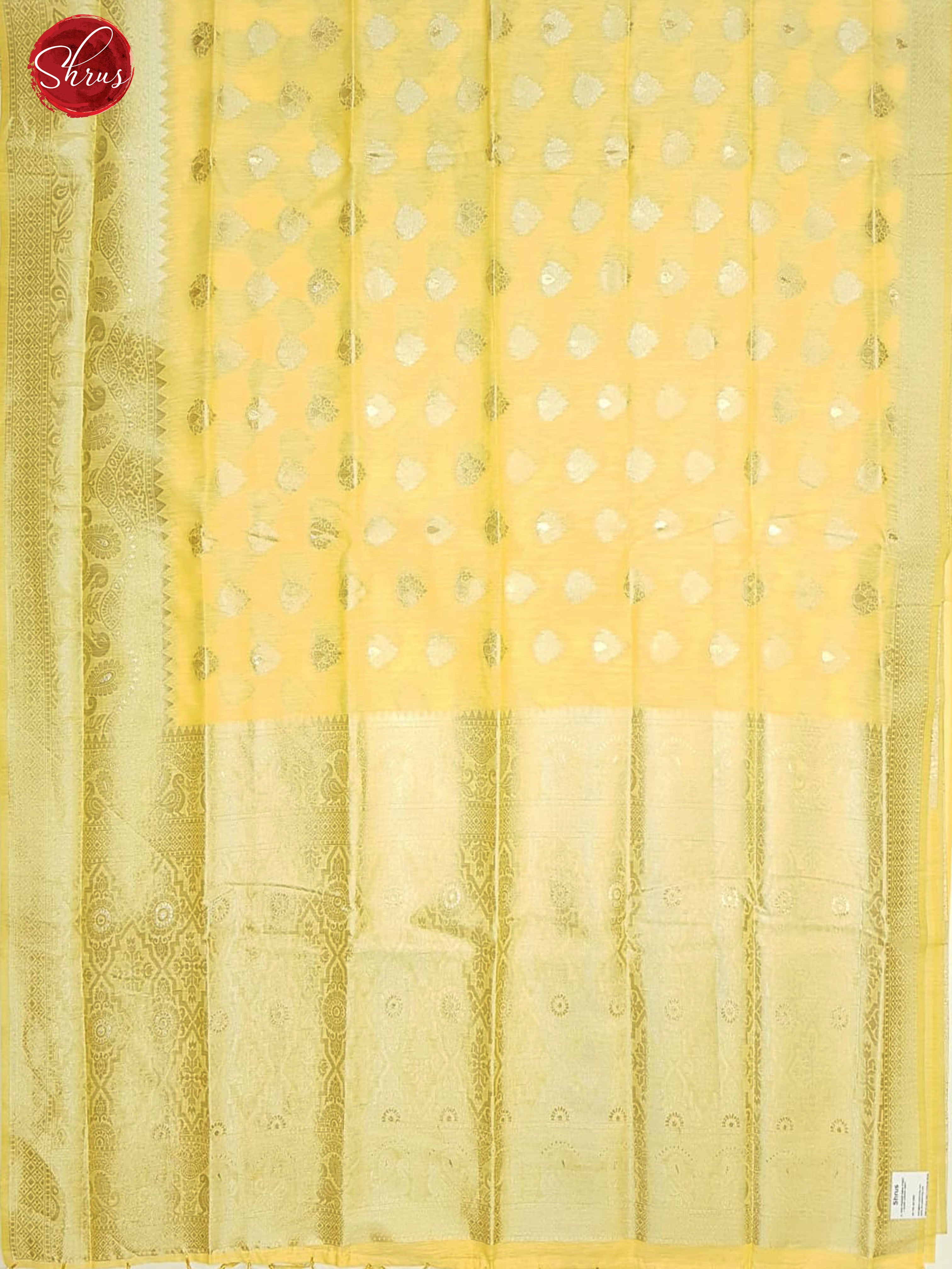 Yellow(Single Tone)-Art Linen with zari woven floral buttas on the body& Zari Border - Shop on ShrusEternity.com